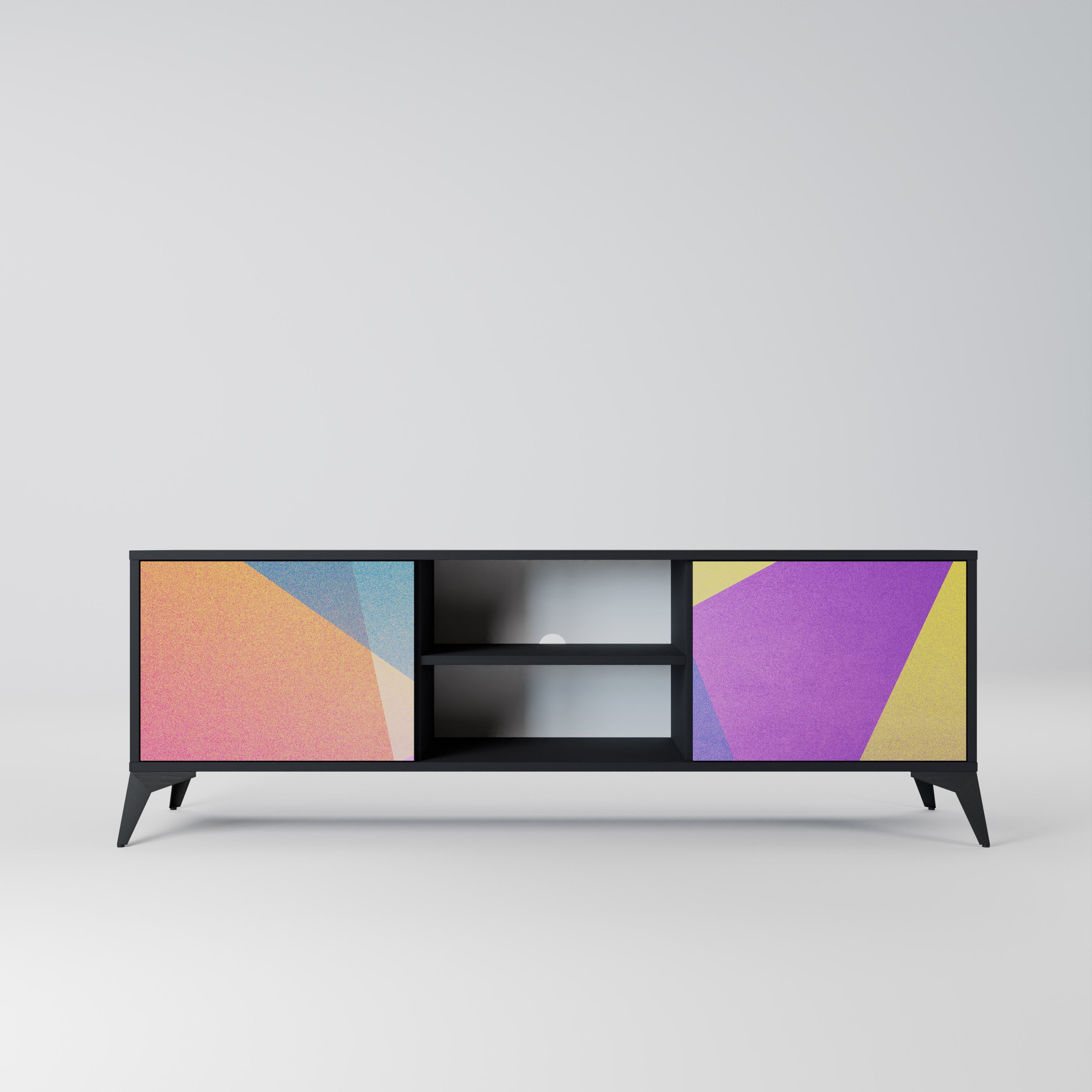 Meuble TV 2 portes BRIGHT GEOMETRY en finition noire