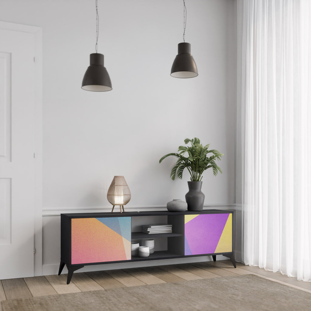 Meuble TV 2 portes BRIGHT GEOMETRY en finition noire