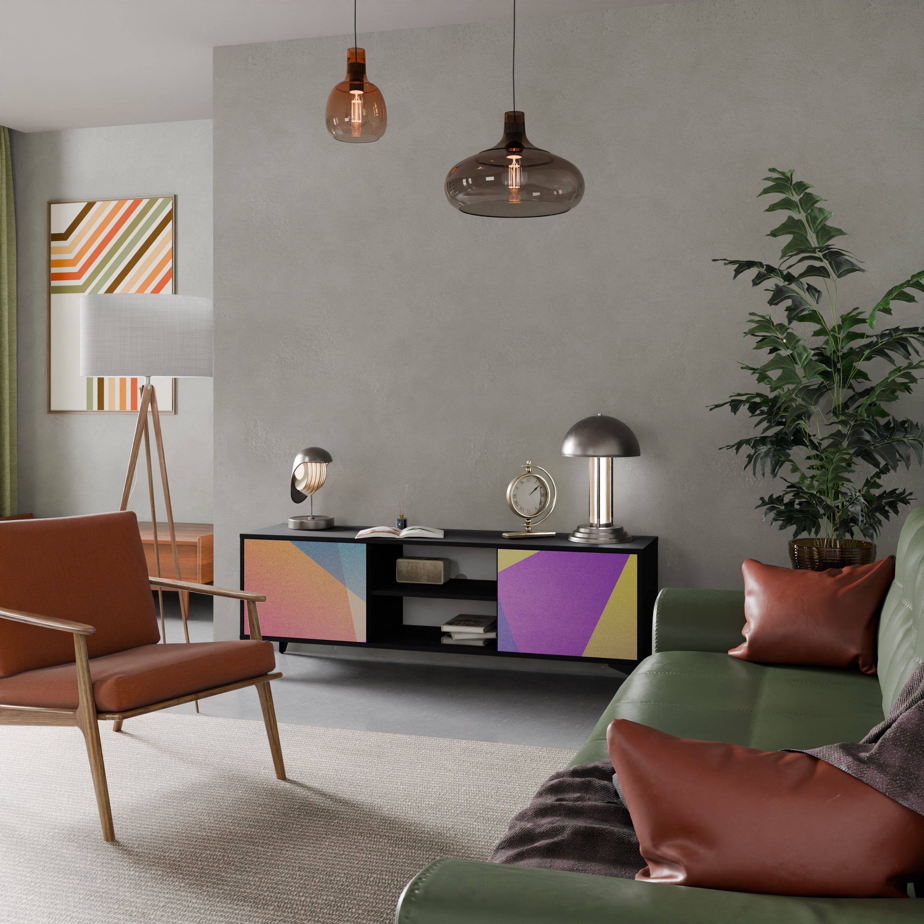 Meuble TV 2 portes BRIGHT GEOMETRY en finition noire