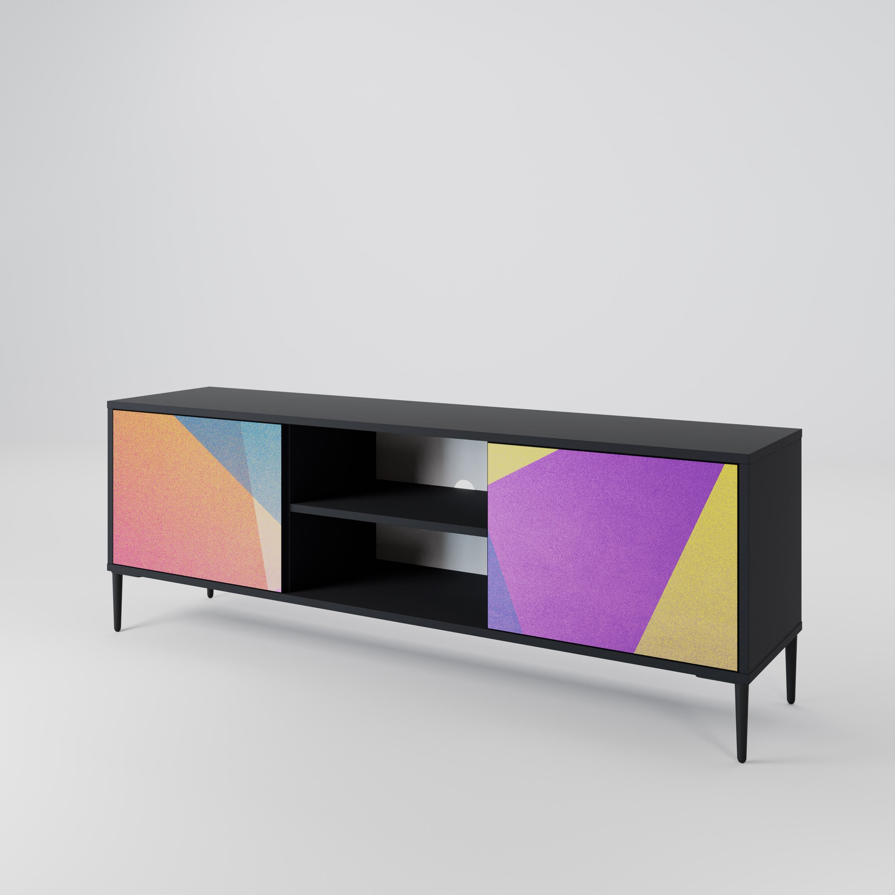 Meuble TV 2 portes BRIGHT GEOMETRY en finition noire