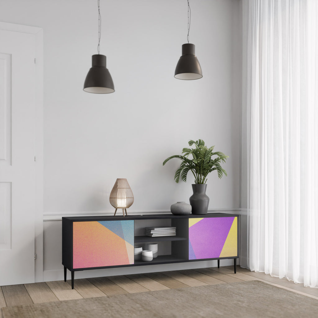 Meuble TV 2 portes BRIGHT GEOMETRY en finition noire
