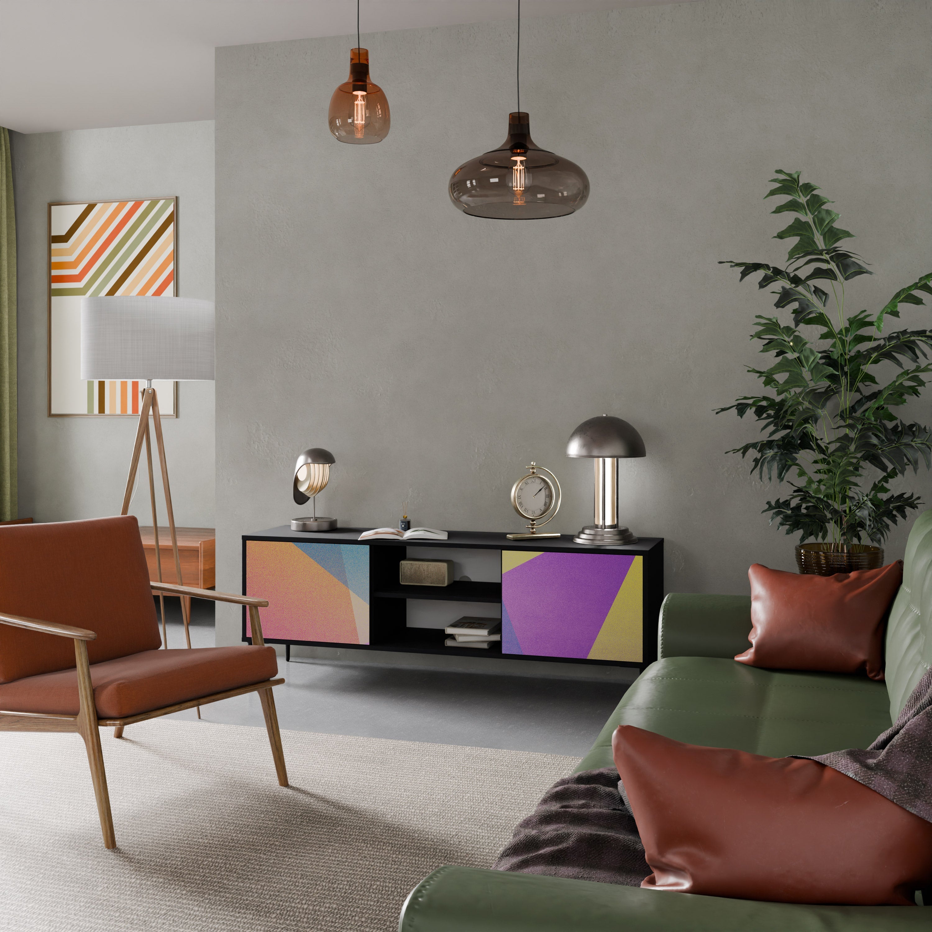 Meuble TV 2 portes BRIGHT GEOMETRY en finition noire