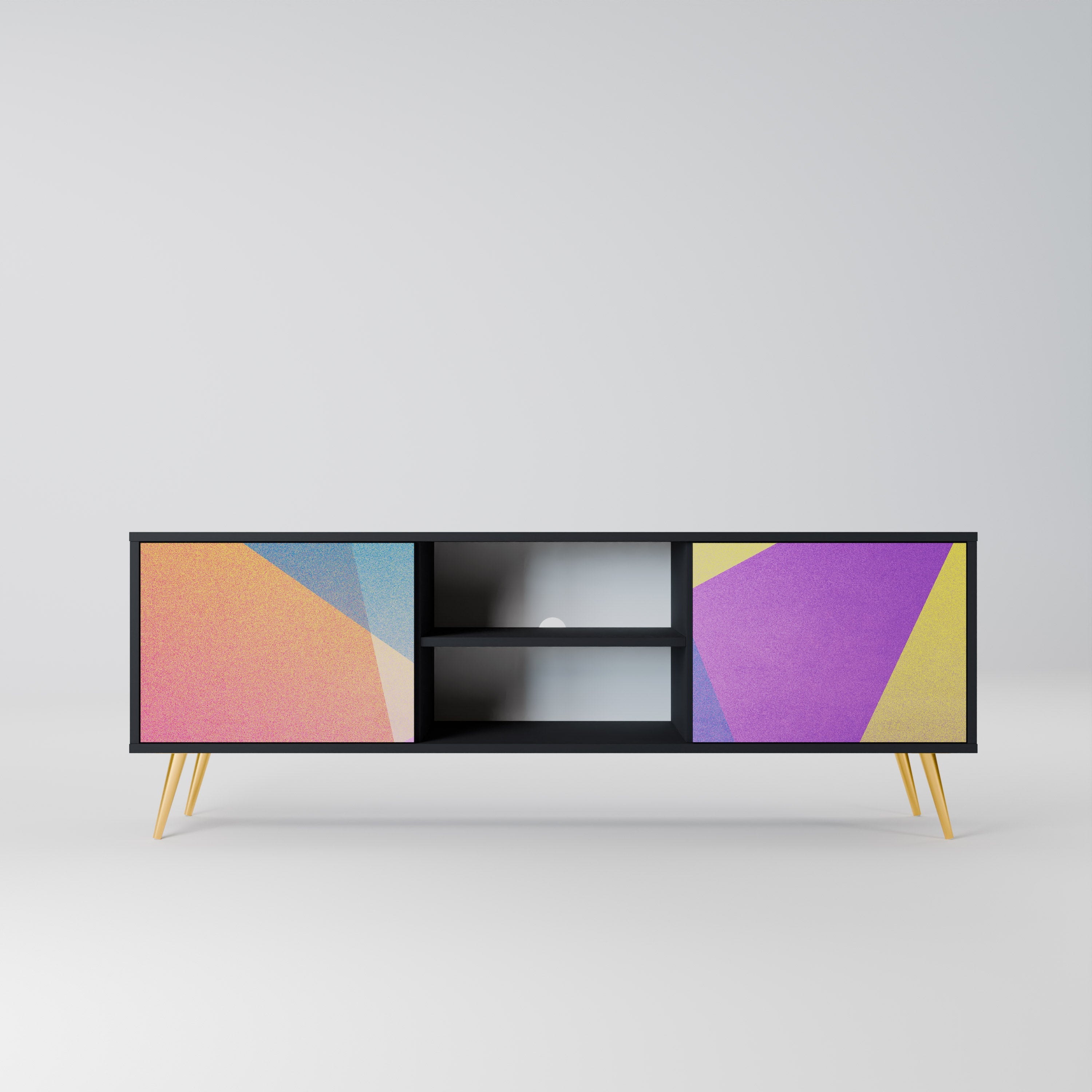 Meuble TV 2 portes BRIGHT GEOMETRY en finition noire