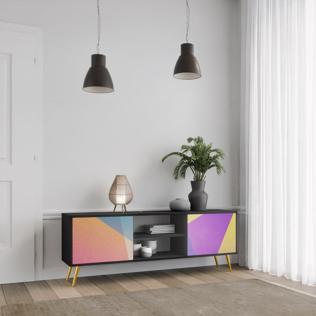 Meuble TV 2 portes BRIGHT GEOMETRY en finition noire