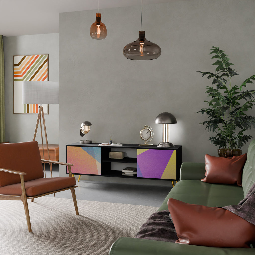 Meuble TV 2 portes BRIGHT GEOMETRY en finition noire