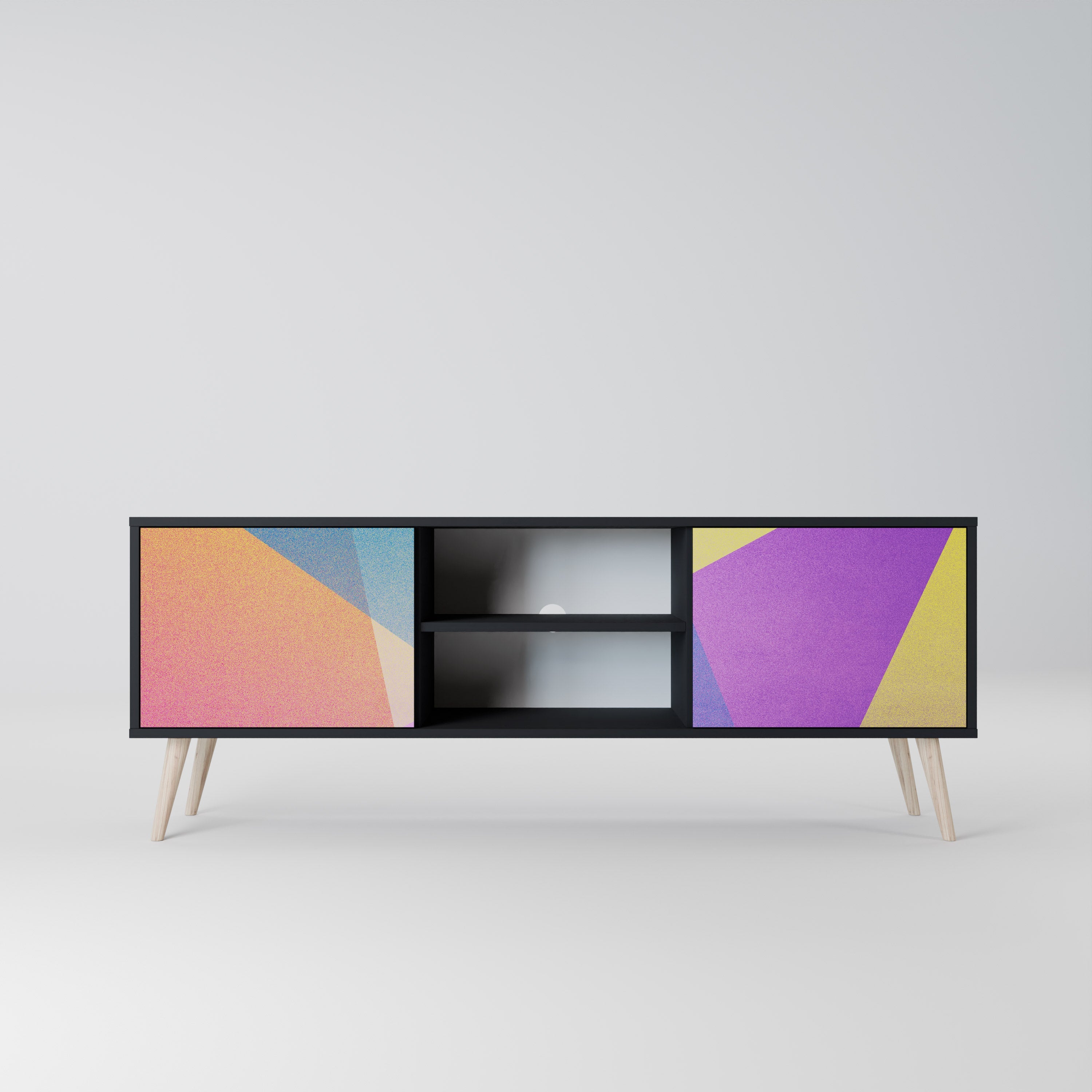 Meuble TV 2 portes BRIGHT GEOMETRY en finition noire