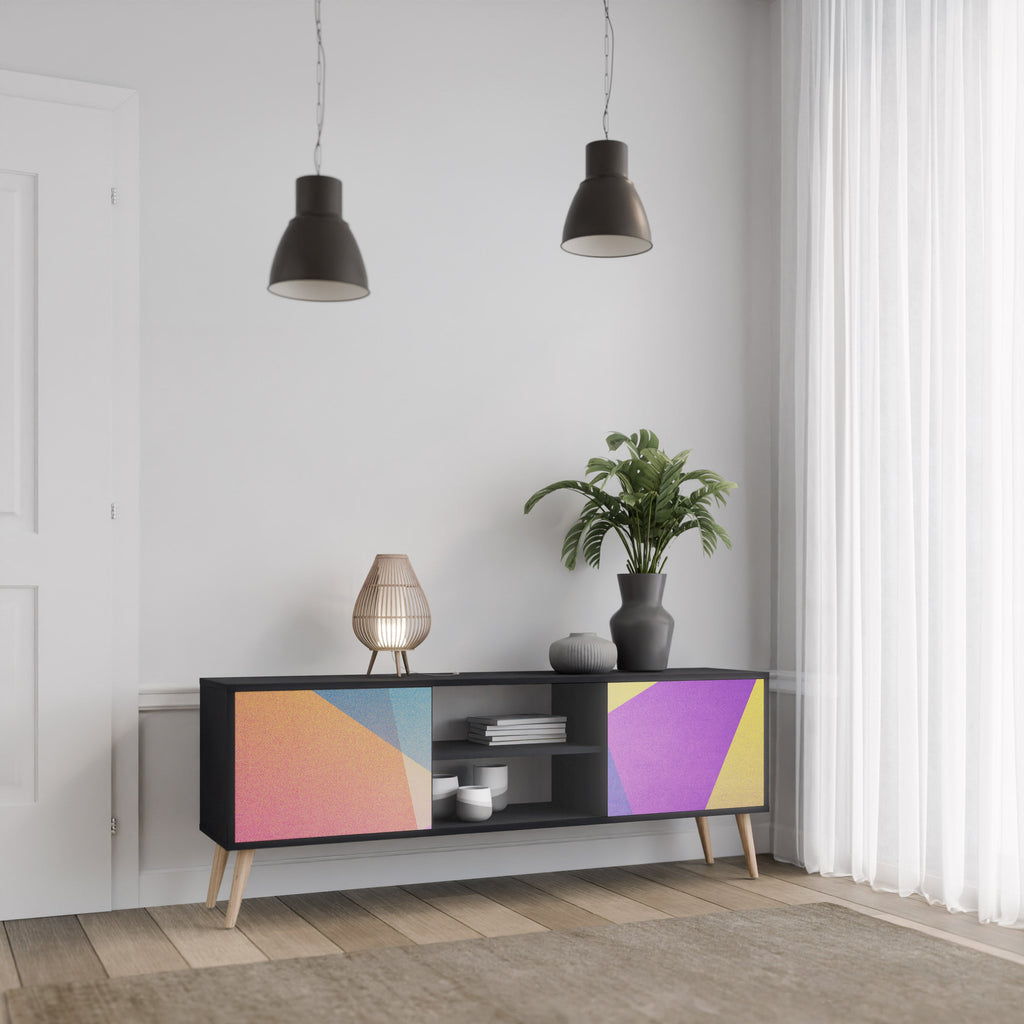 Meuble TV 2 portes BRIGHT GEOMETRY en finition noire