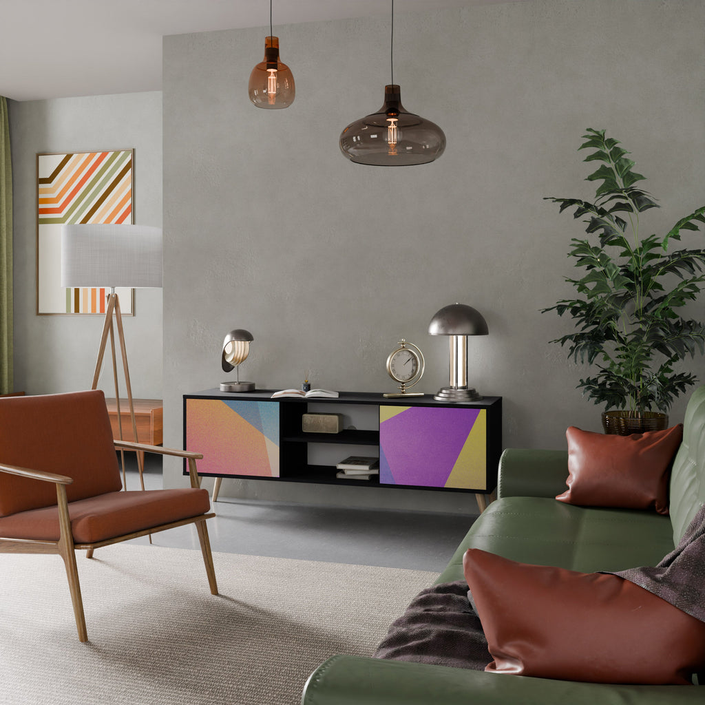 Meuble TV 2 portes BRIGHT GEOMETRY en finition noire