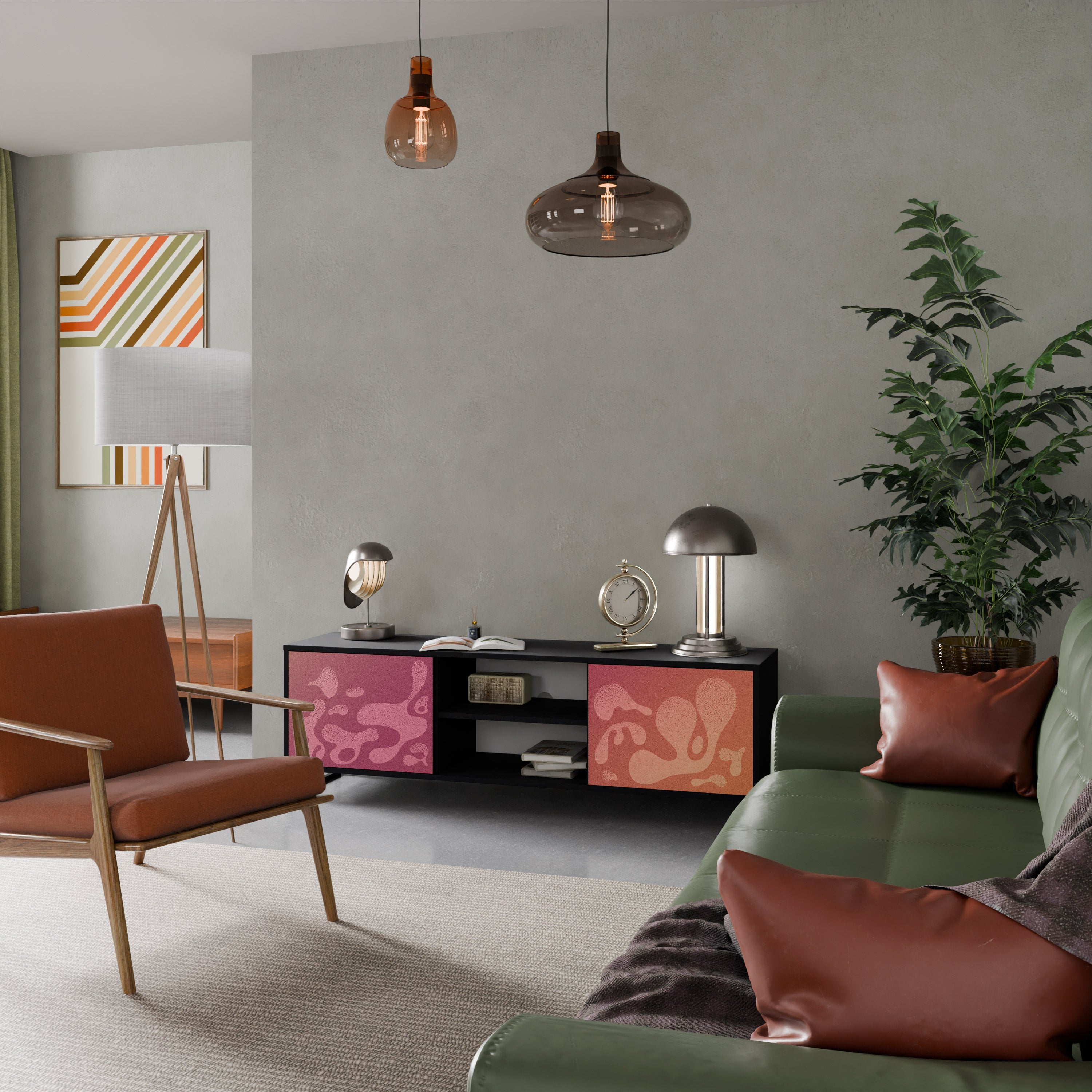 Meuble TV 2 portes IRREGULAR PINK, finition noire