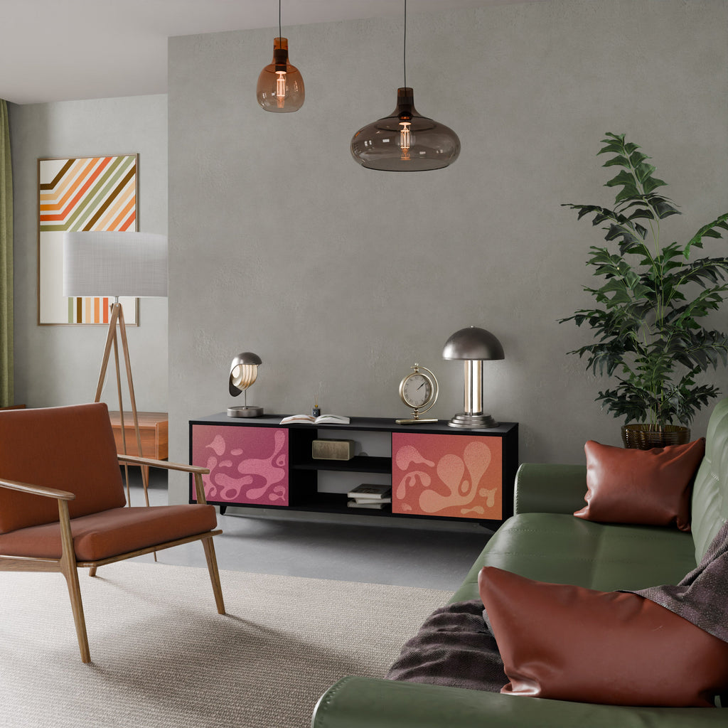 Meuble TV 2 portes IRREGULAR PINK, finition noire