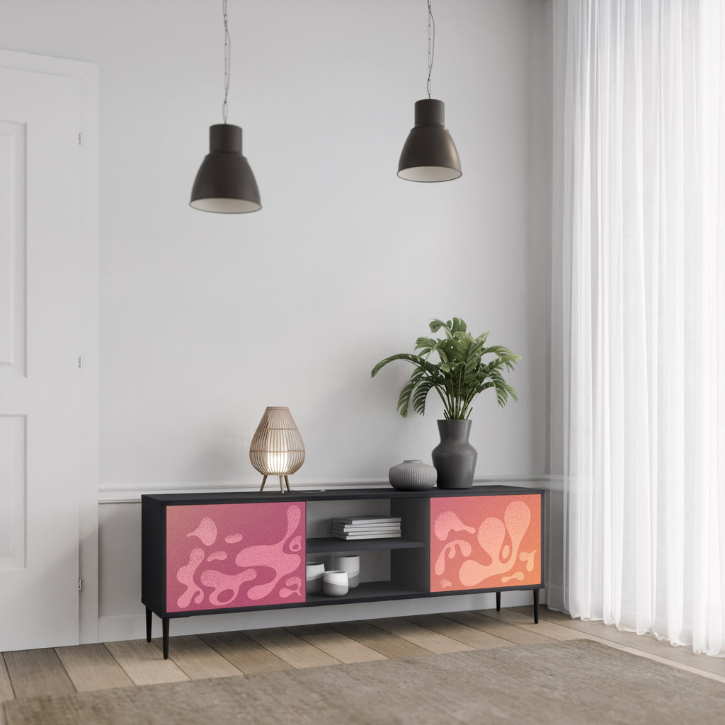 Meuble TV 2 portes IRREGULAR PINK, finition noire