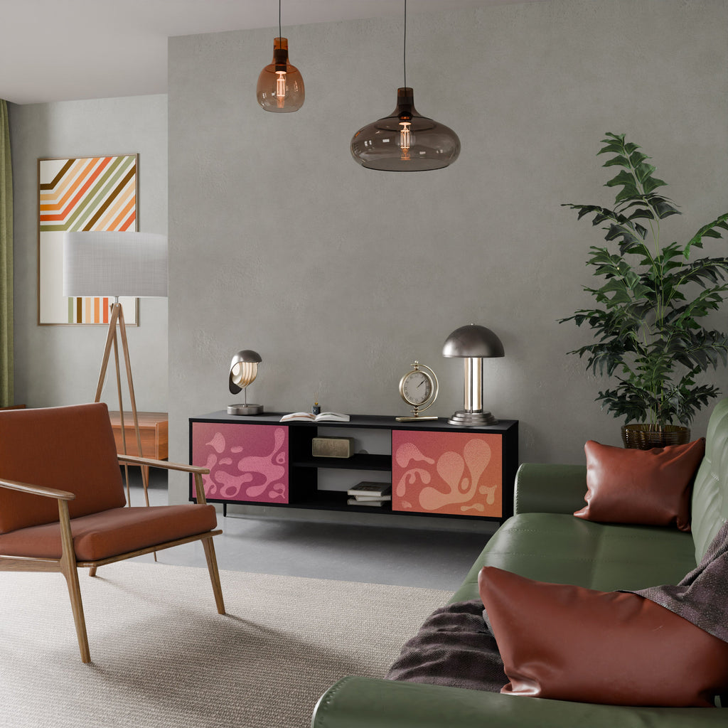 Meuble TV 2 portes IRREGULAR PINK, finition noire