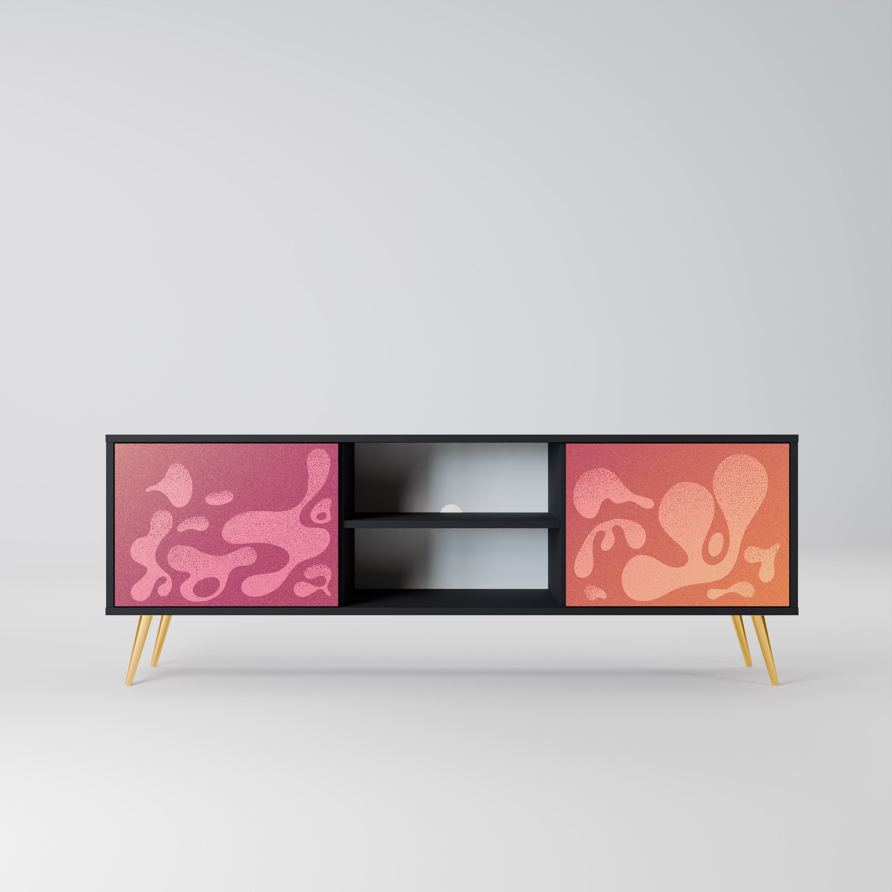 Meuble TV 2 portes IRREGULAR PINK, finition noire