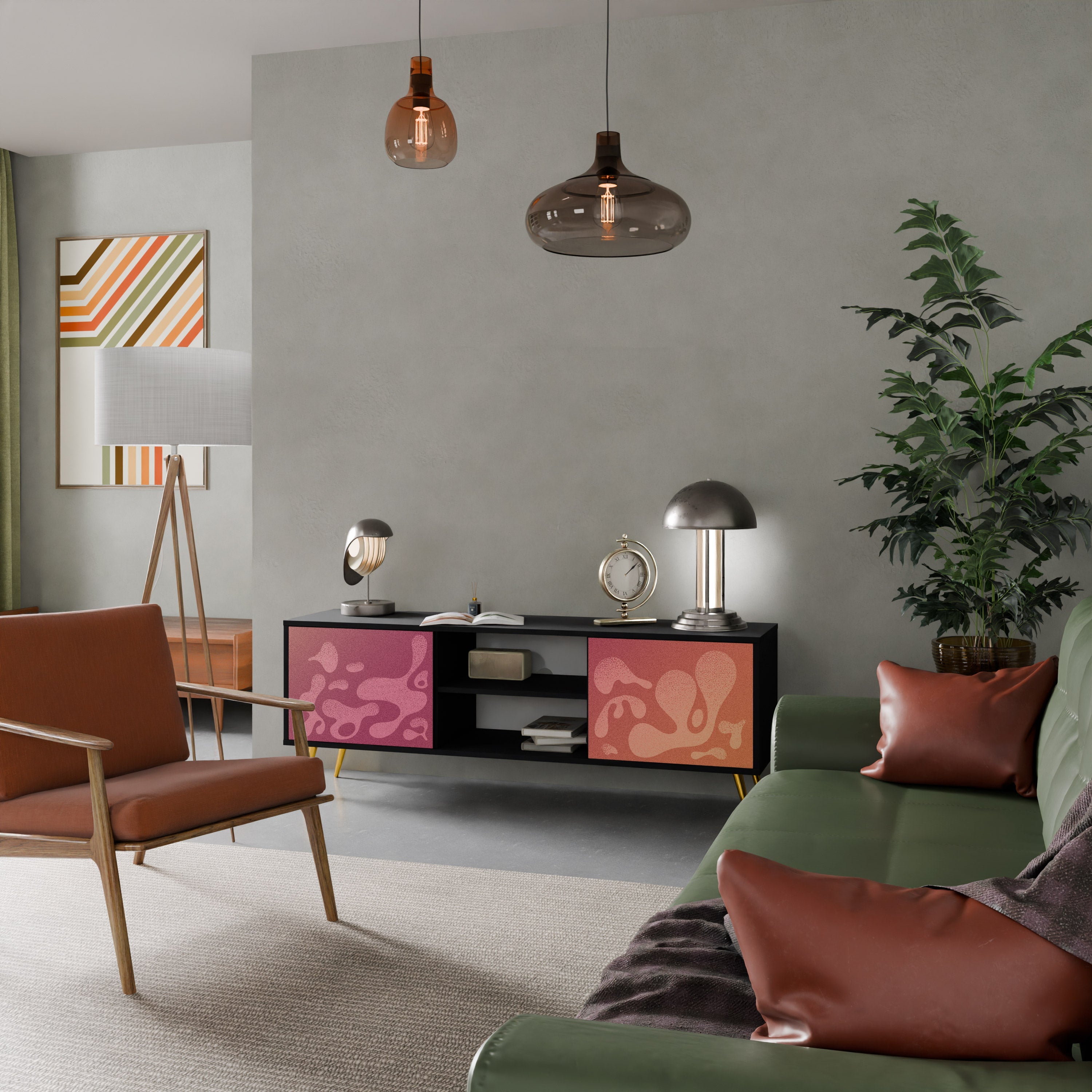 Meuble TV 2 portes IRREGULAR PINK, finition noire