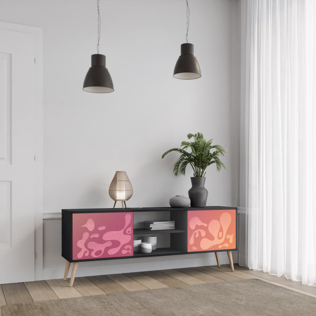 Meuble TV 2 portes IRREGULAR PINK, finition noire