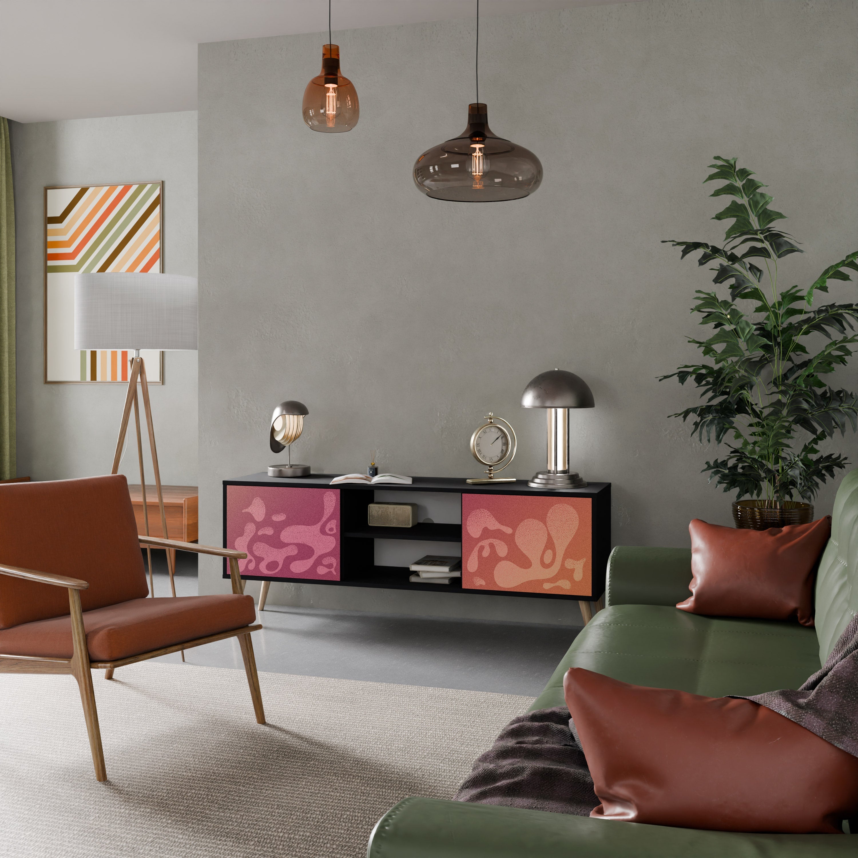 Meuble TV 2 portes IRREGULAR PINK, finition noire