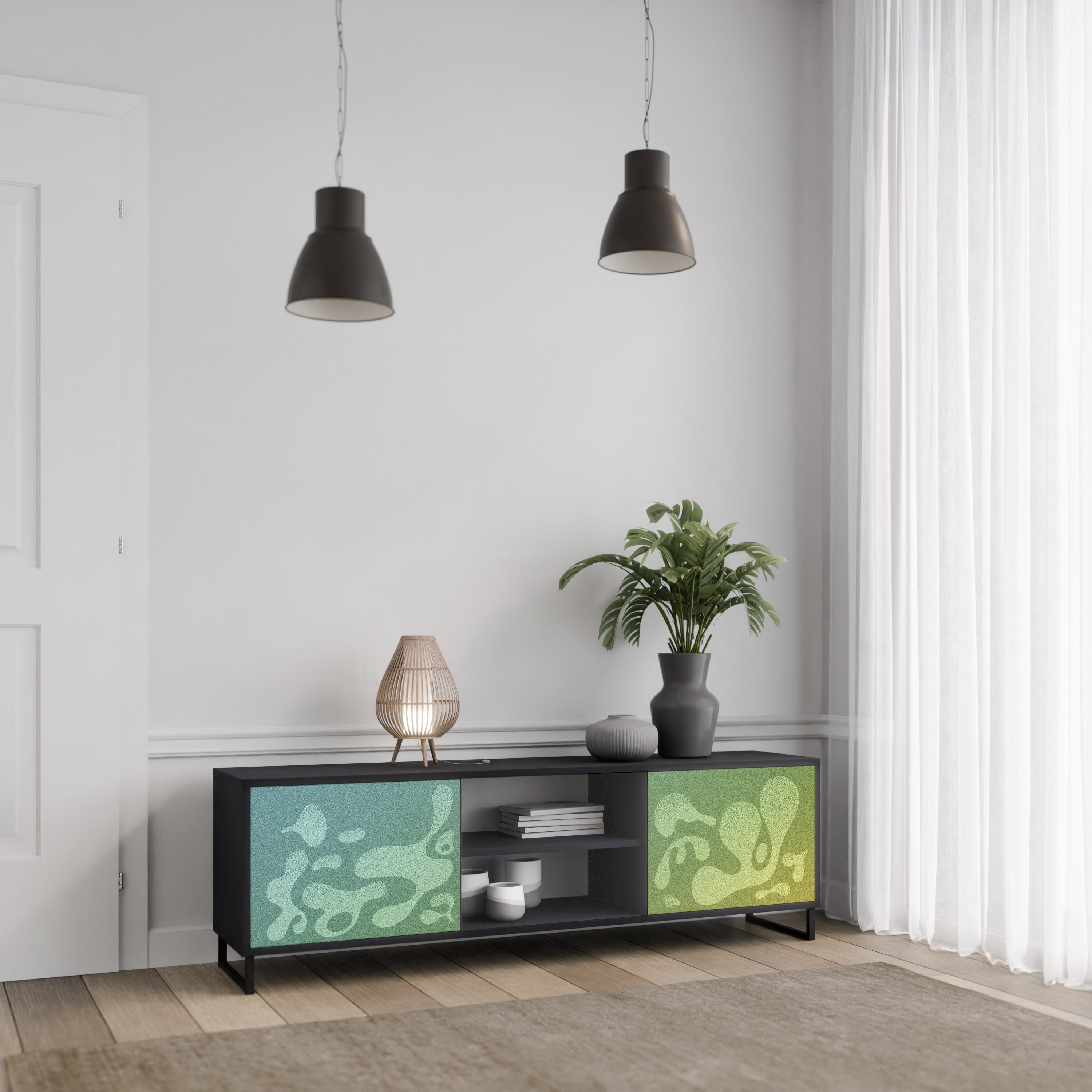 Meuble TV 2 portes IRREGULAR BLUE en finition noire