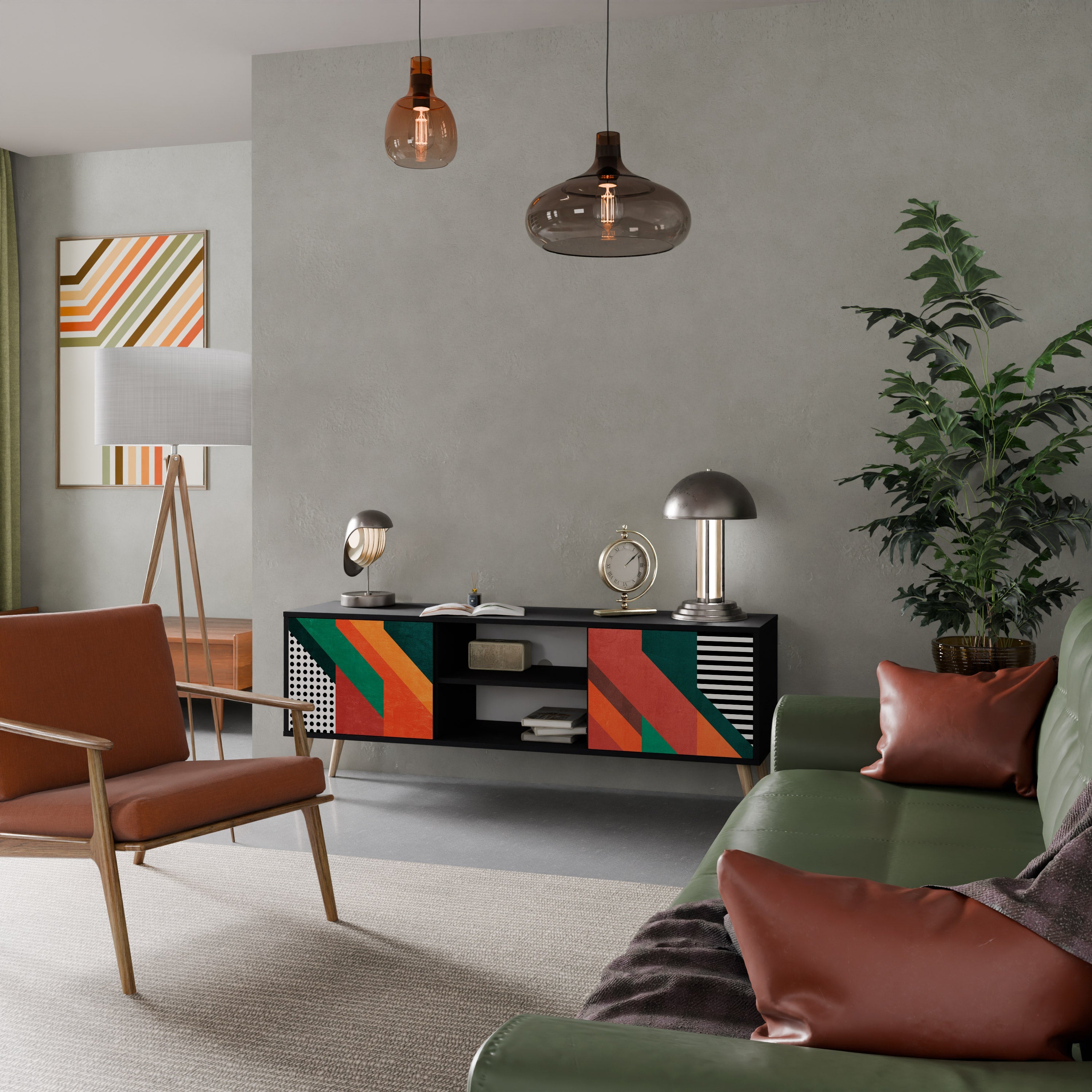 Meuble TV 2 portes MAKESHIFT ARTISTRY en finition noire