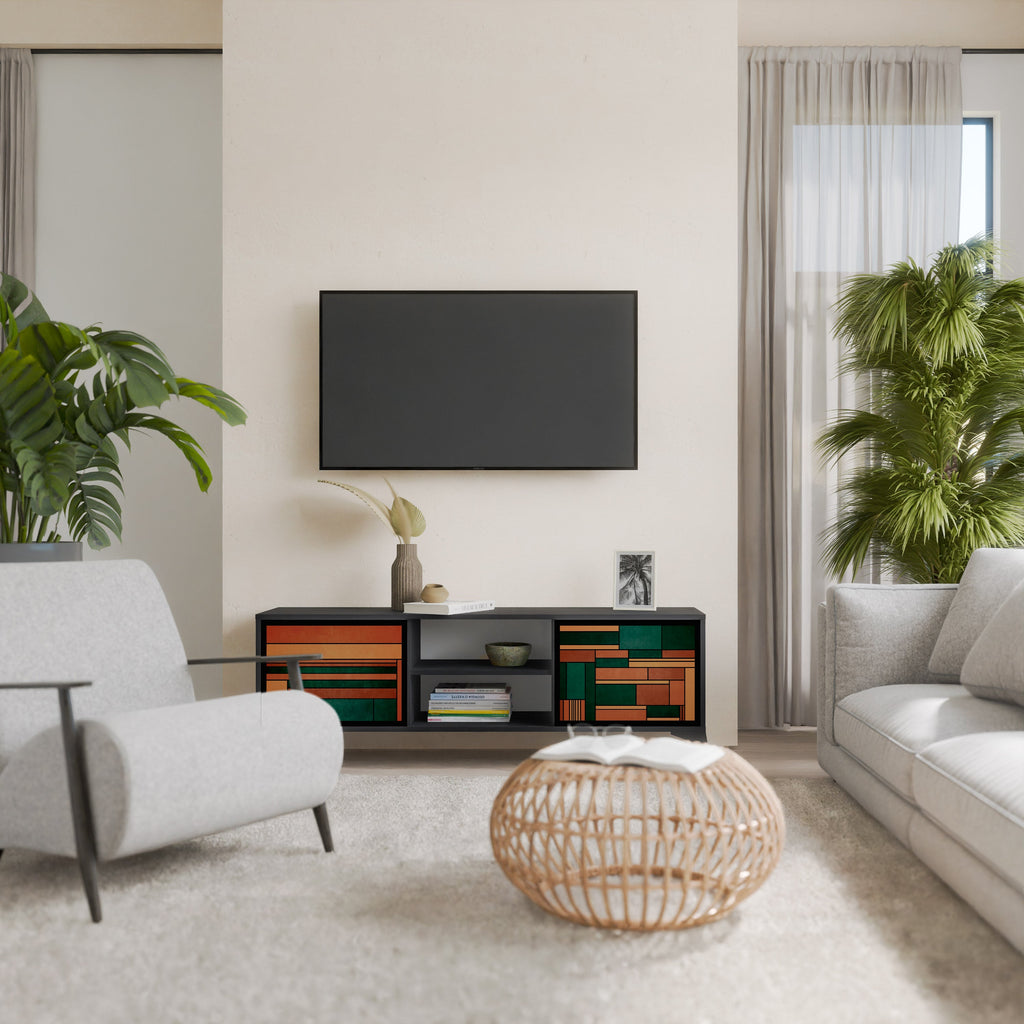 Meuble TV 2 portes EARTHY FIGURES en finition noire