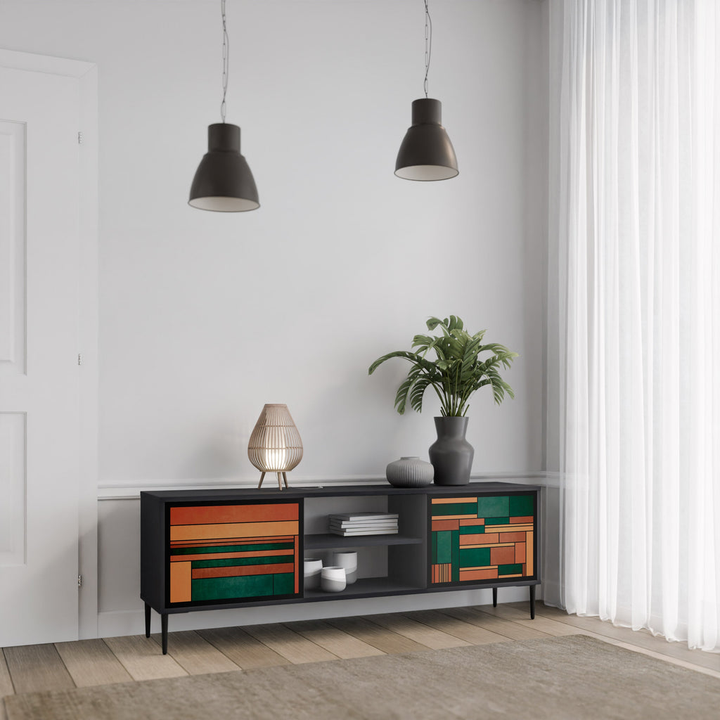 Meuble TV 2 portes EARTHY FIGURES en finition noire