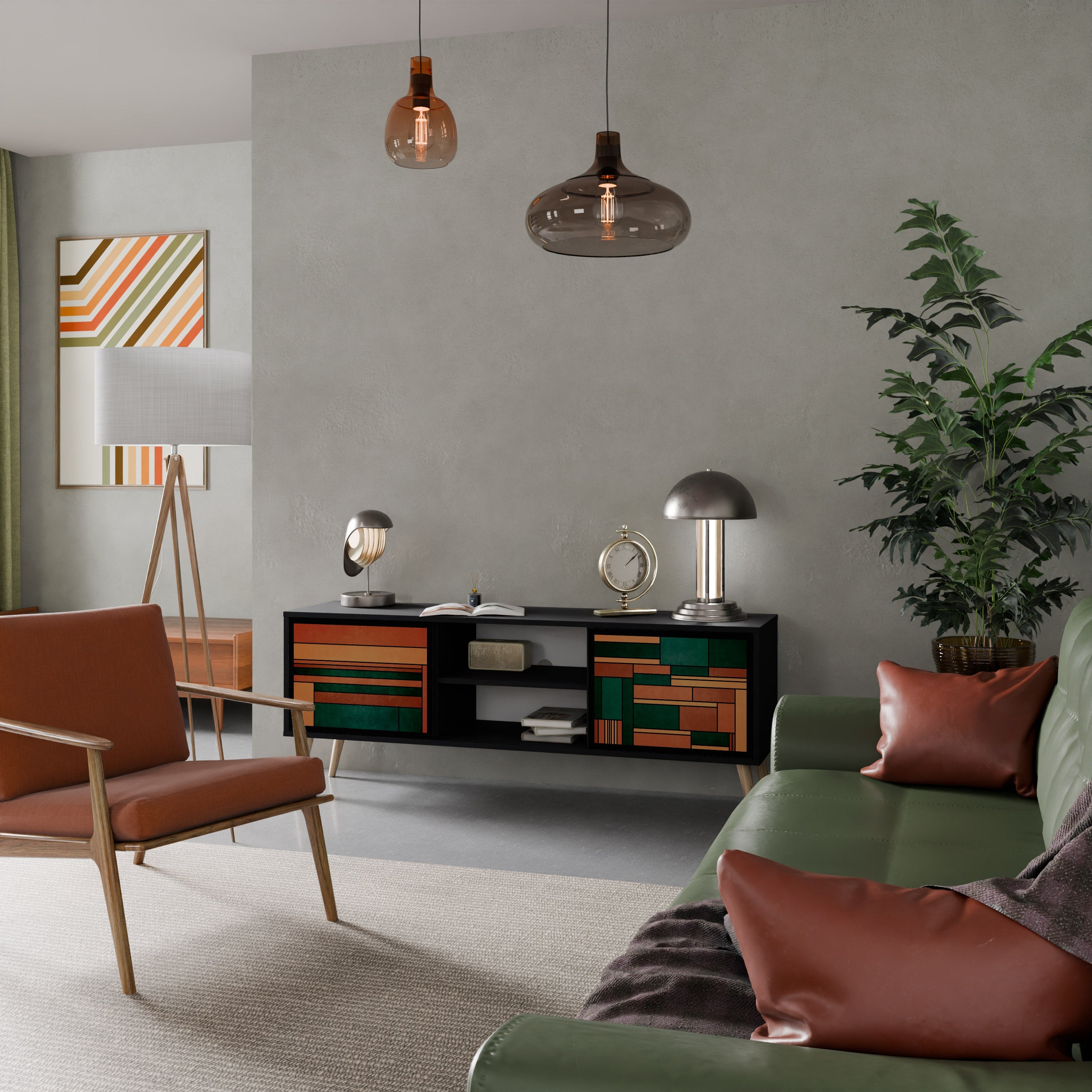 Meuble TV 2 portes EARTHY FIGURES en finition noire