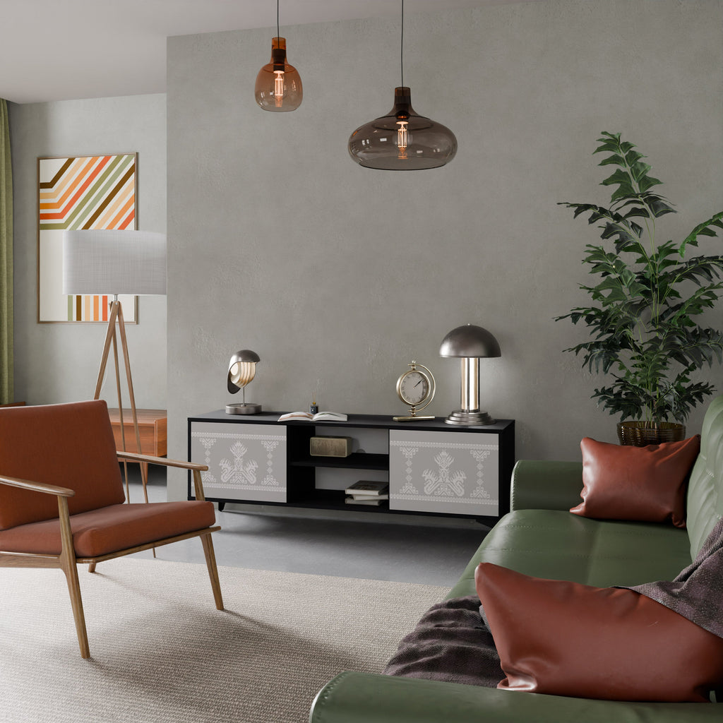 Meuble TV 2 portes THAI GRAY finition noire