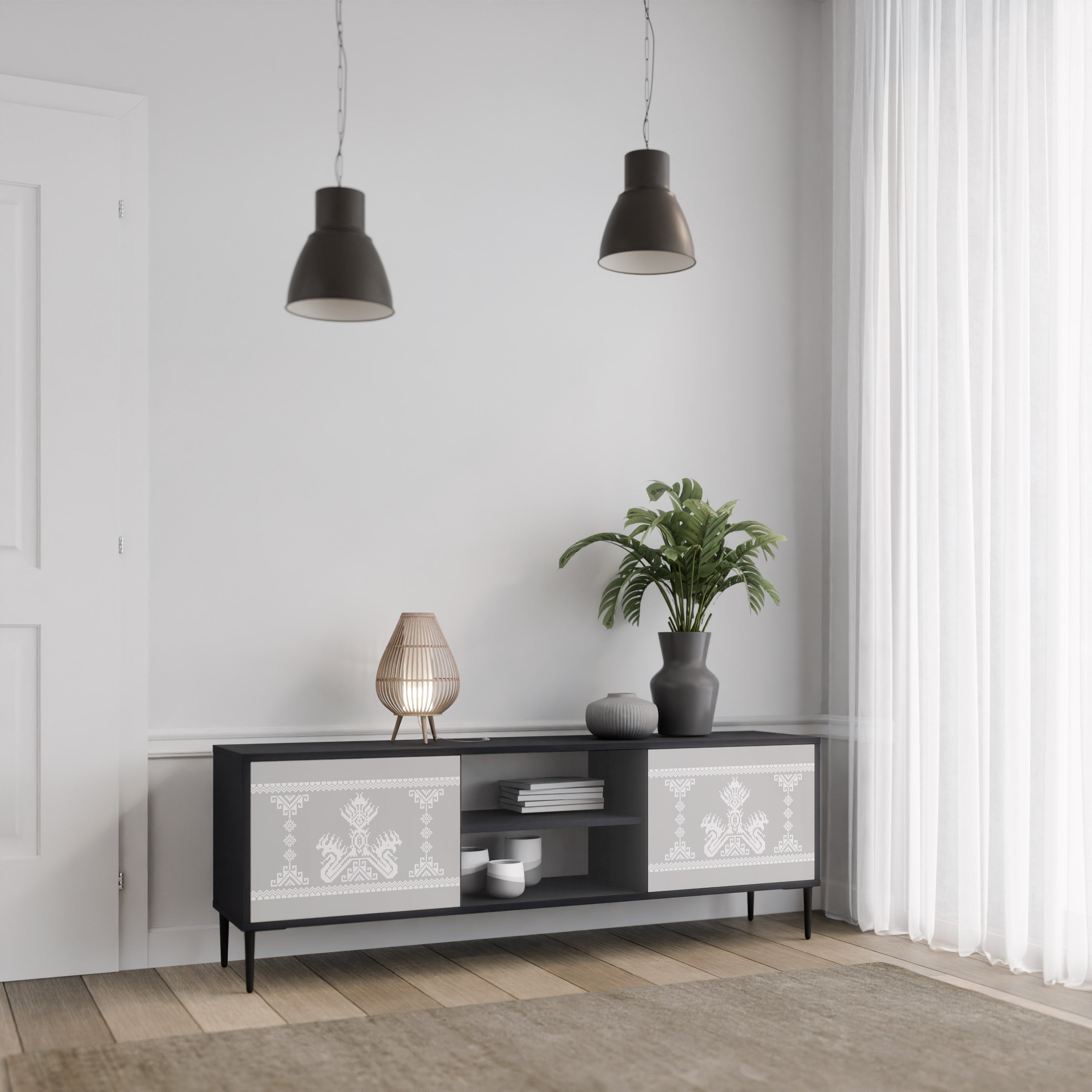 Meuble TV 2 portes THAI GRAY finition noire