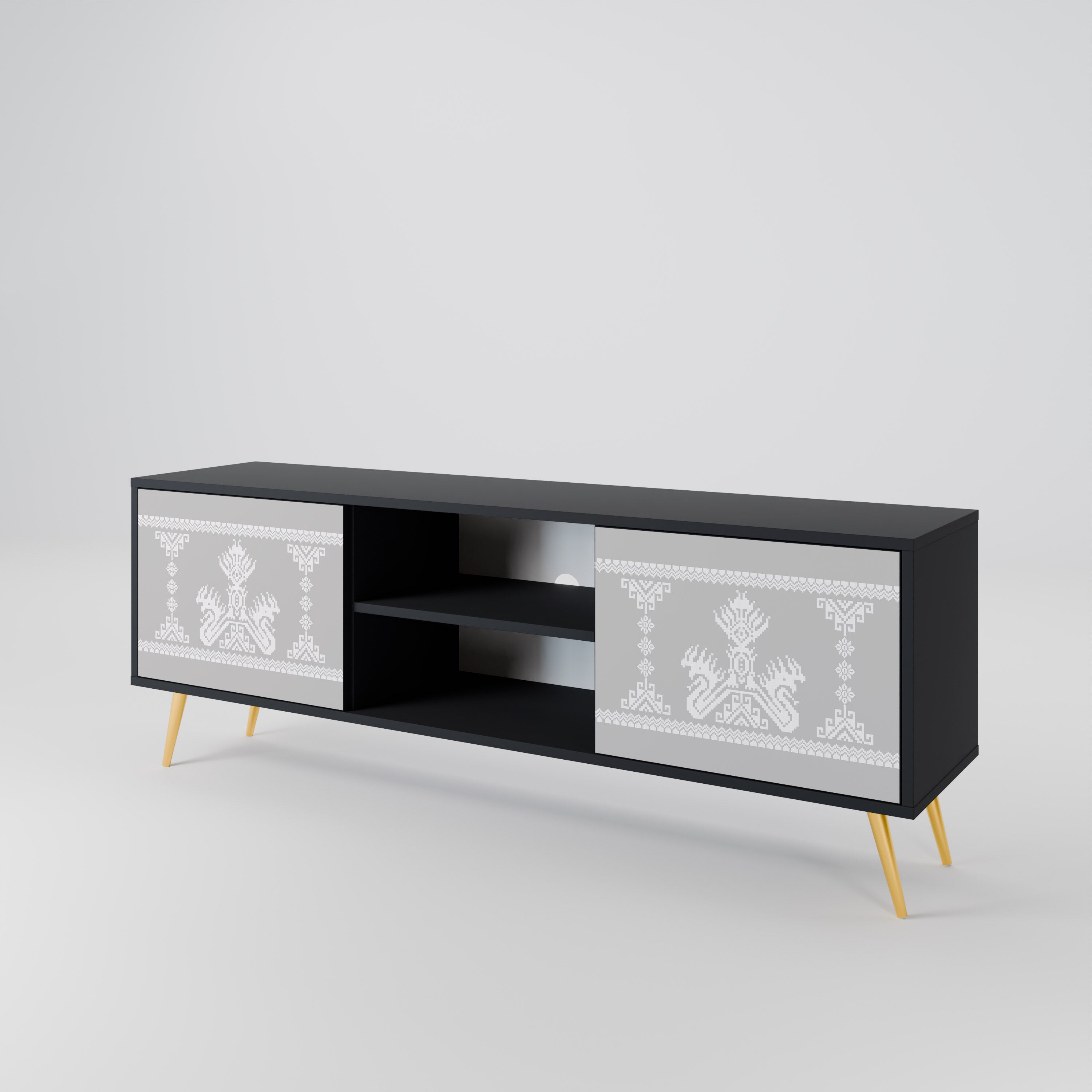 Meuble TV 2 portes THAI GRAY finition noire