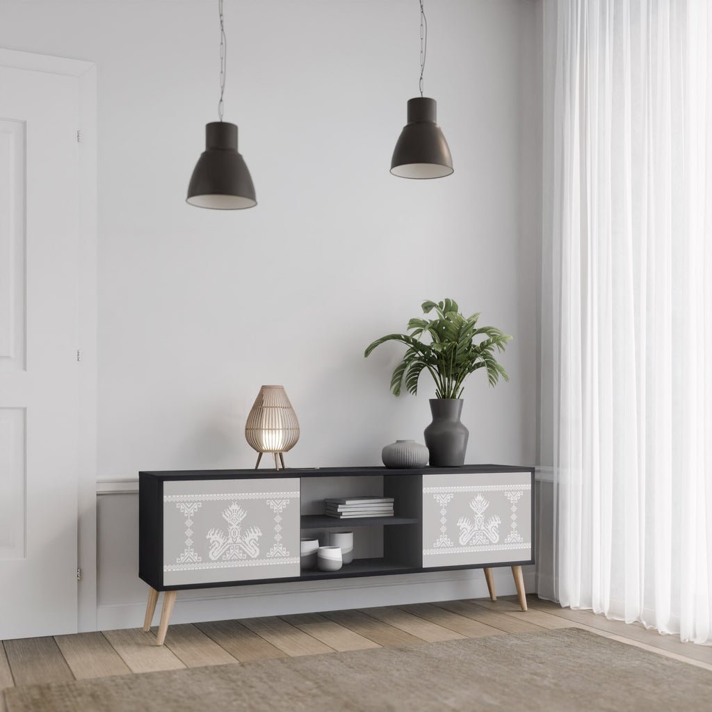 Meuble TV 2 portes THAI GRAY finition noire