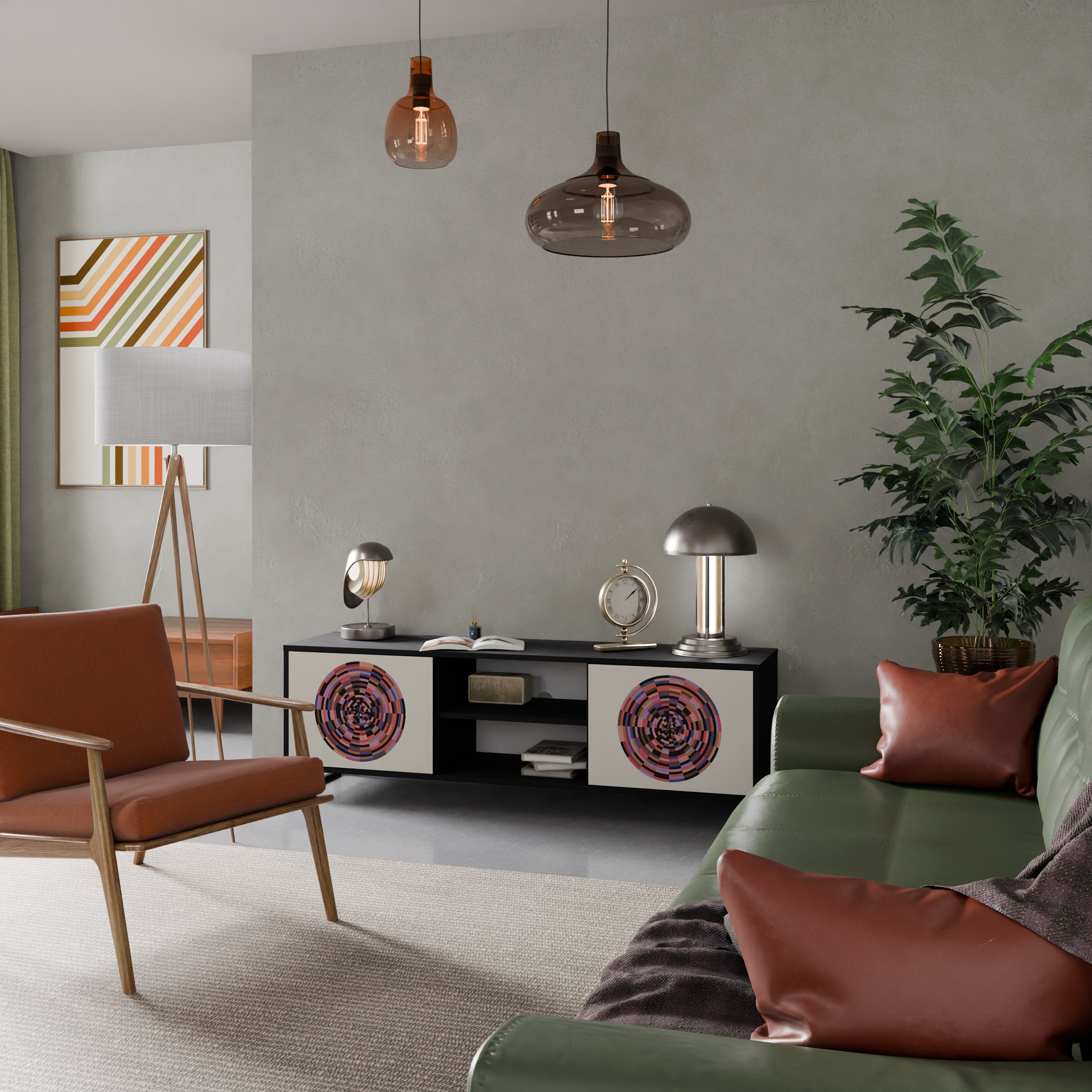 Meuble TV 2 portes BROWN CIRCLES finition noire