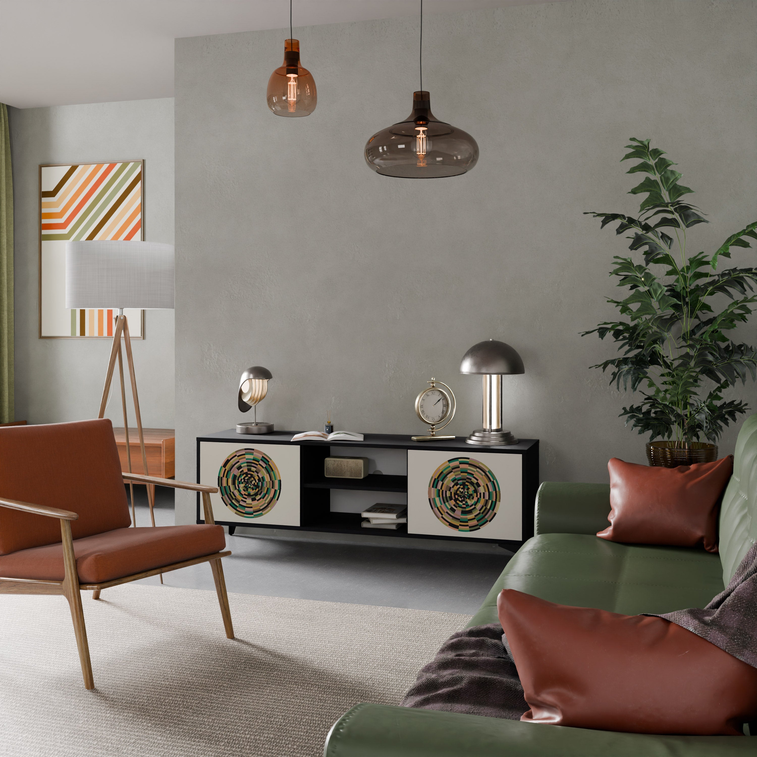 Meuble TV 2 portes GREEN CIRCLES finition noire