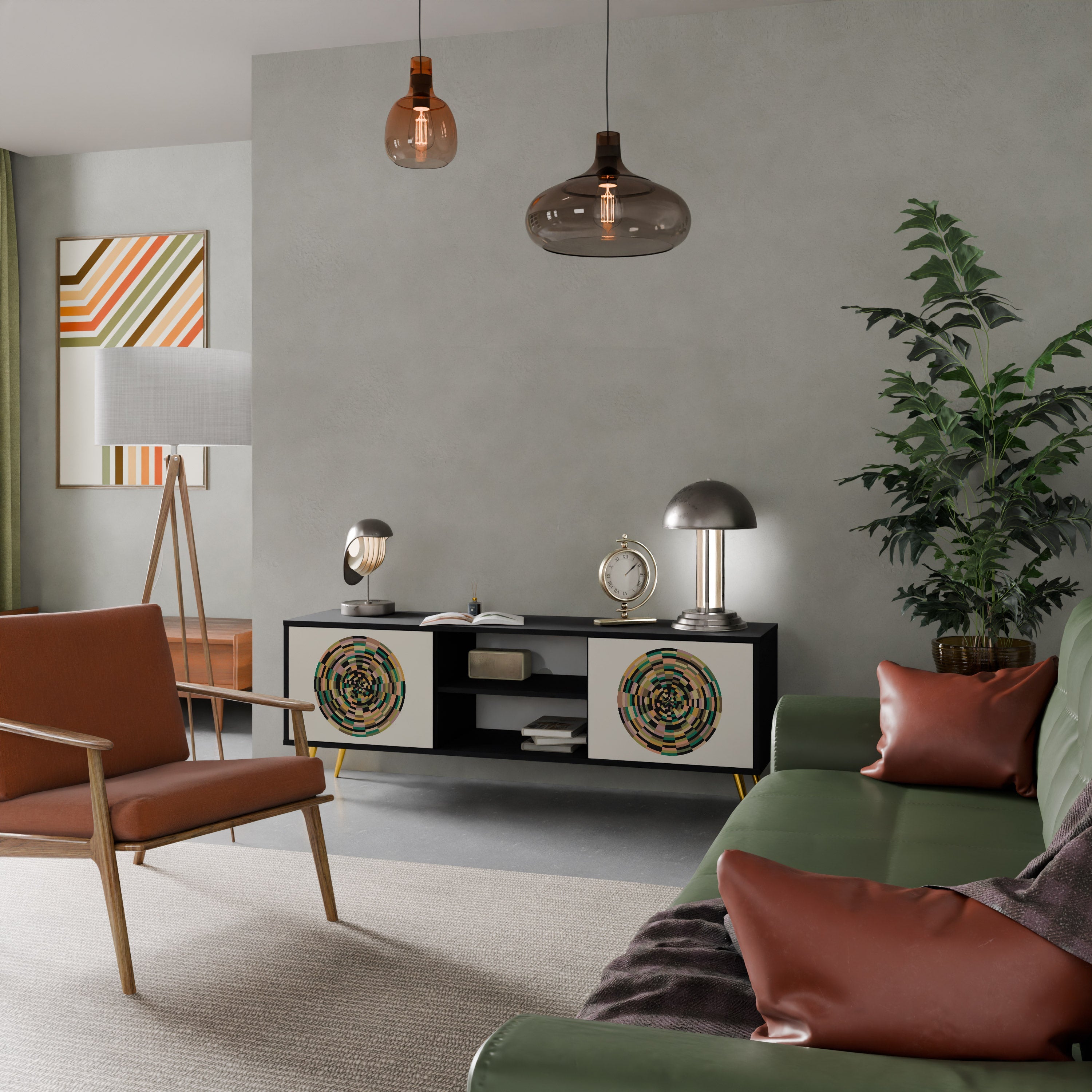 Meuble TV 2 portes GREEN CIRCLES finition noire