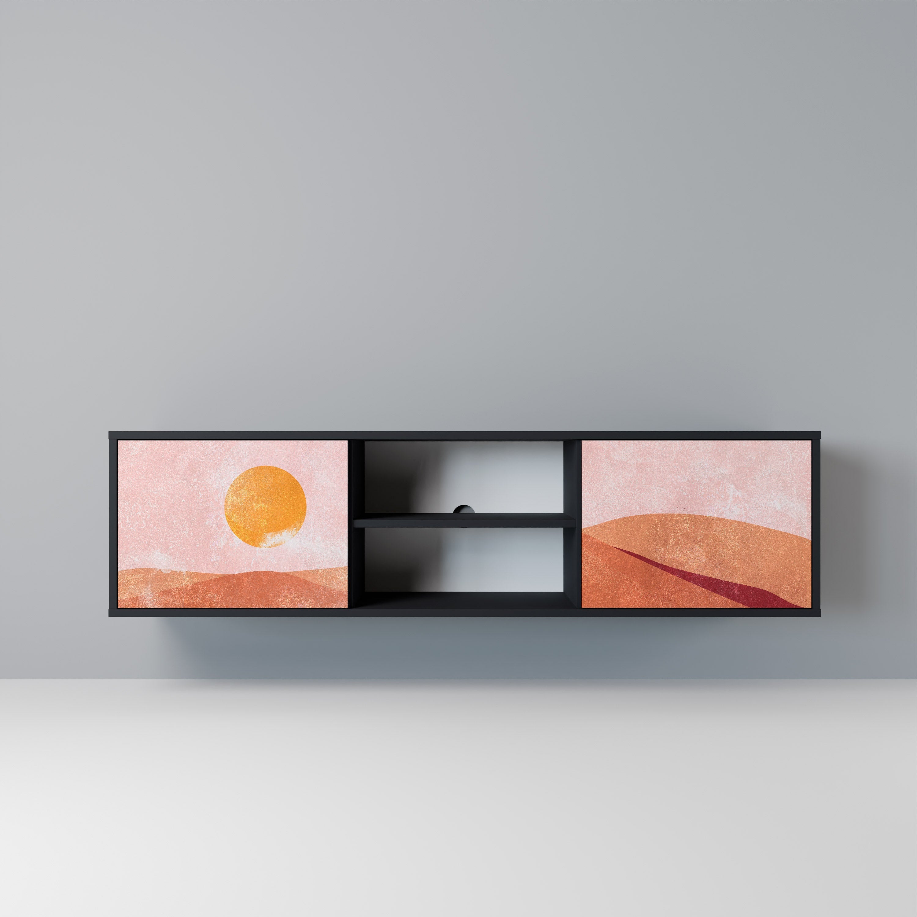 Meuble TV 2 portes LUMINOUS SUNLIGHT finition noire