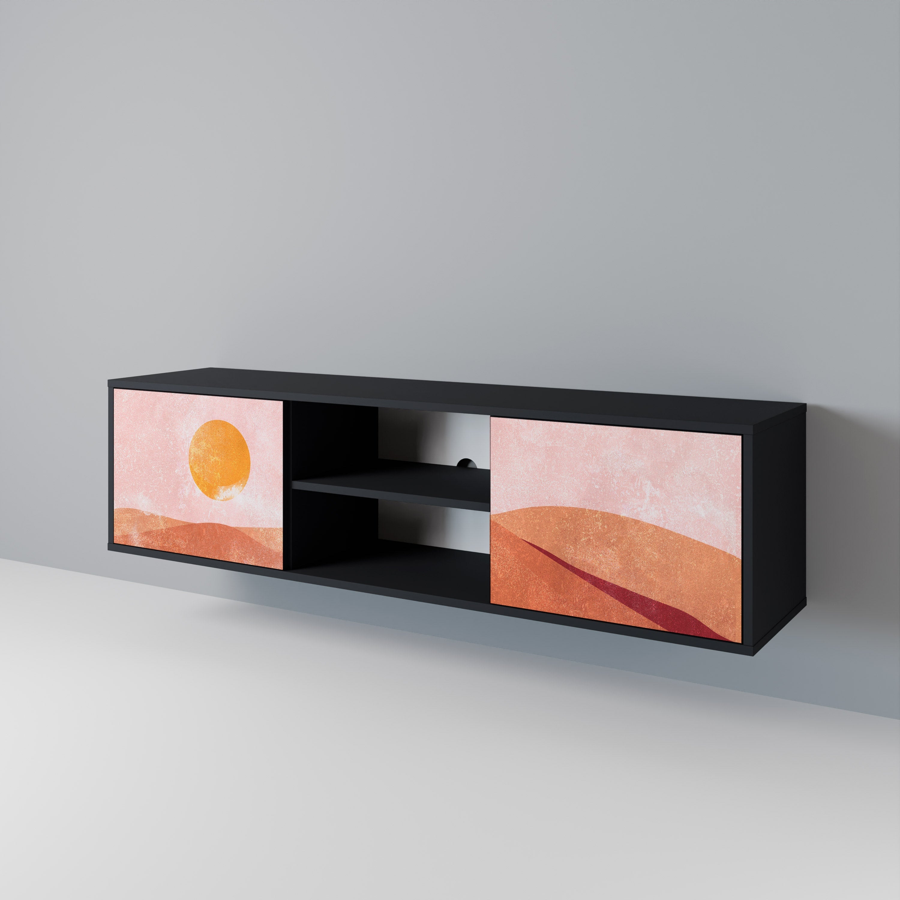 Meuble TV 2 portes LUMINOUS SUNLIGHT finition noire