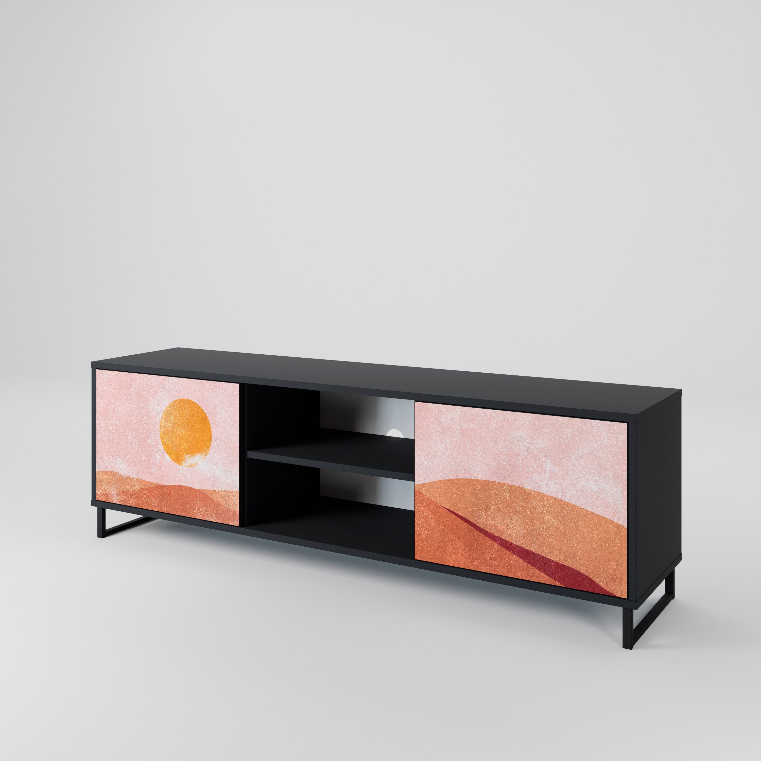 Meuble TV 2 portes LUMINOUS SUNLIGHT finition noire