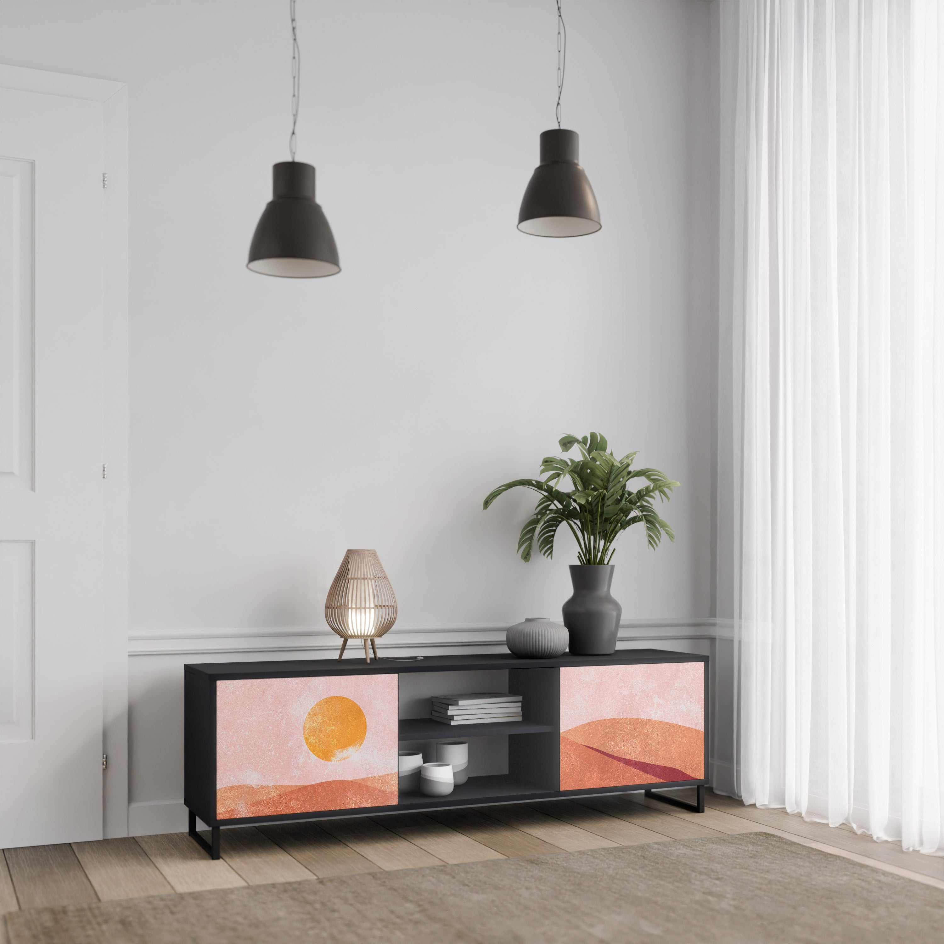 Meuble TV 2 portes LUMINOUS SUNLIGHT finition noire