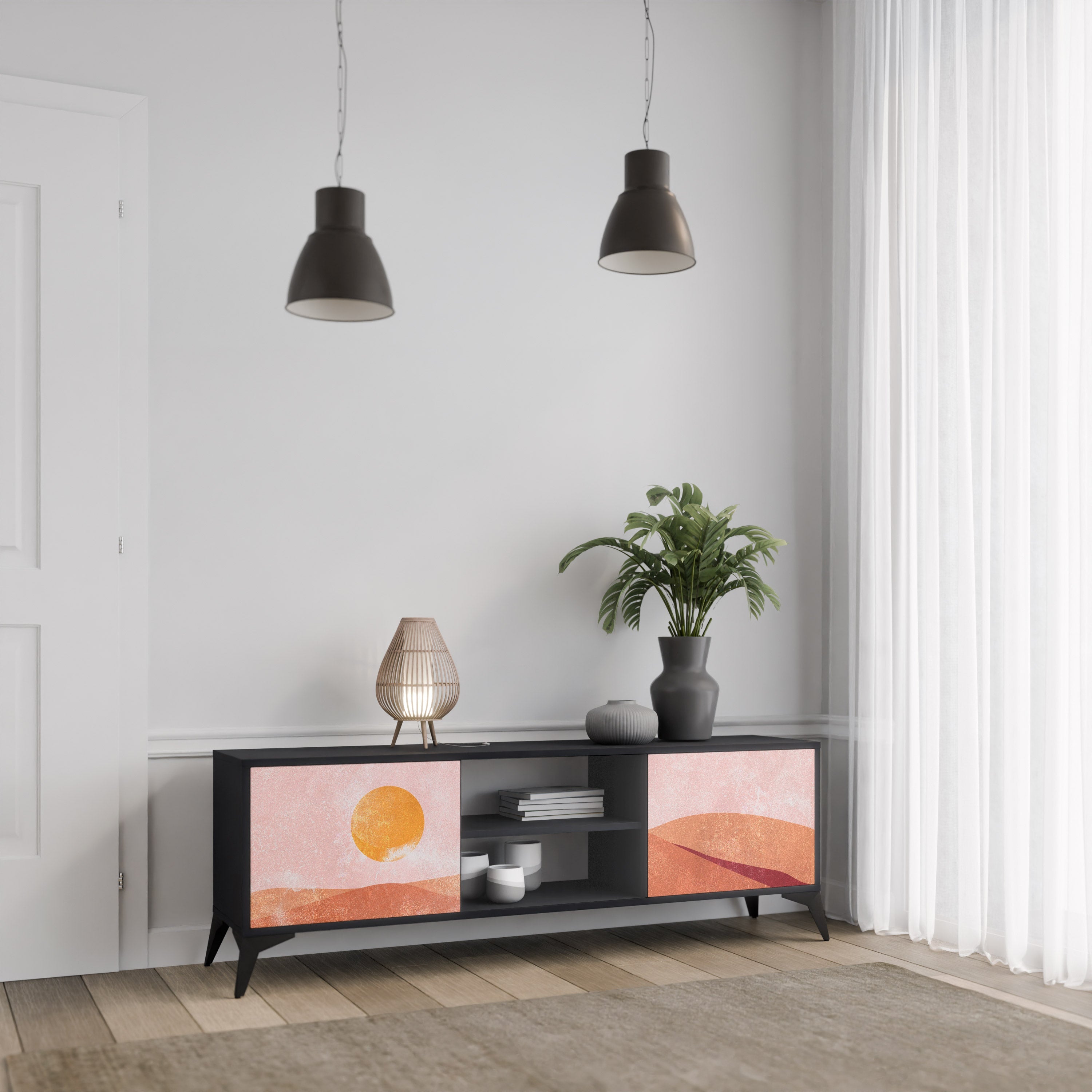 Meuble TV 2 portes LUMINOUS SUNLIGHT finition noire