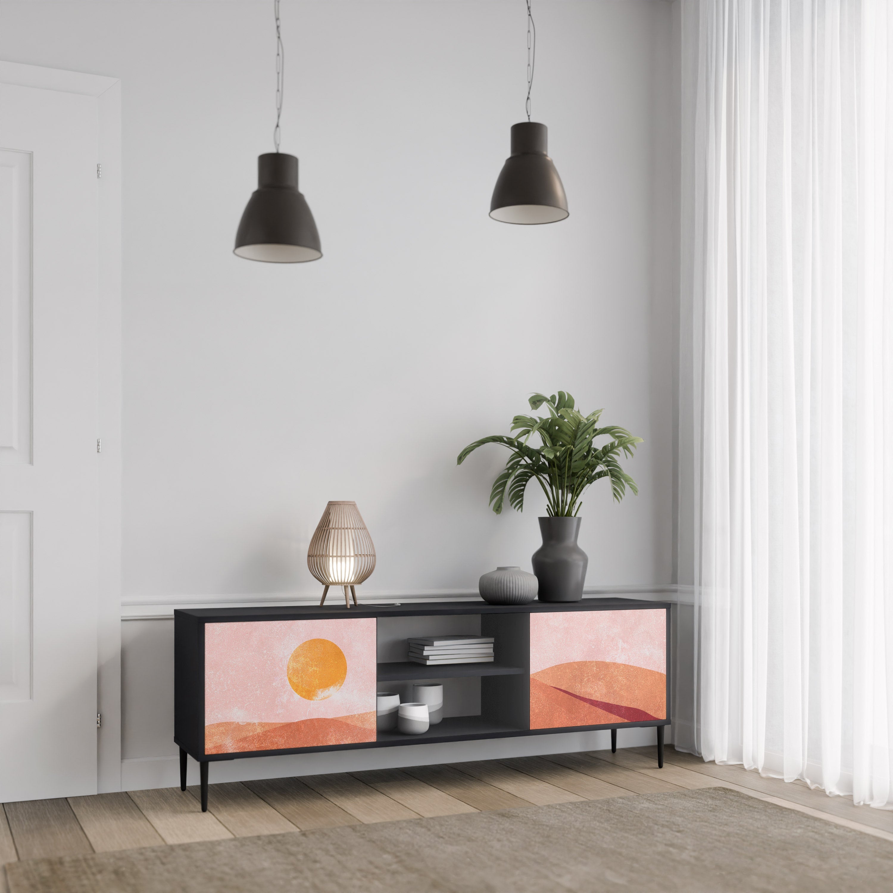 Meuble TV 2 portes LUMINOUS SUNLIGHT finition noire