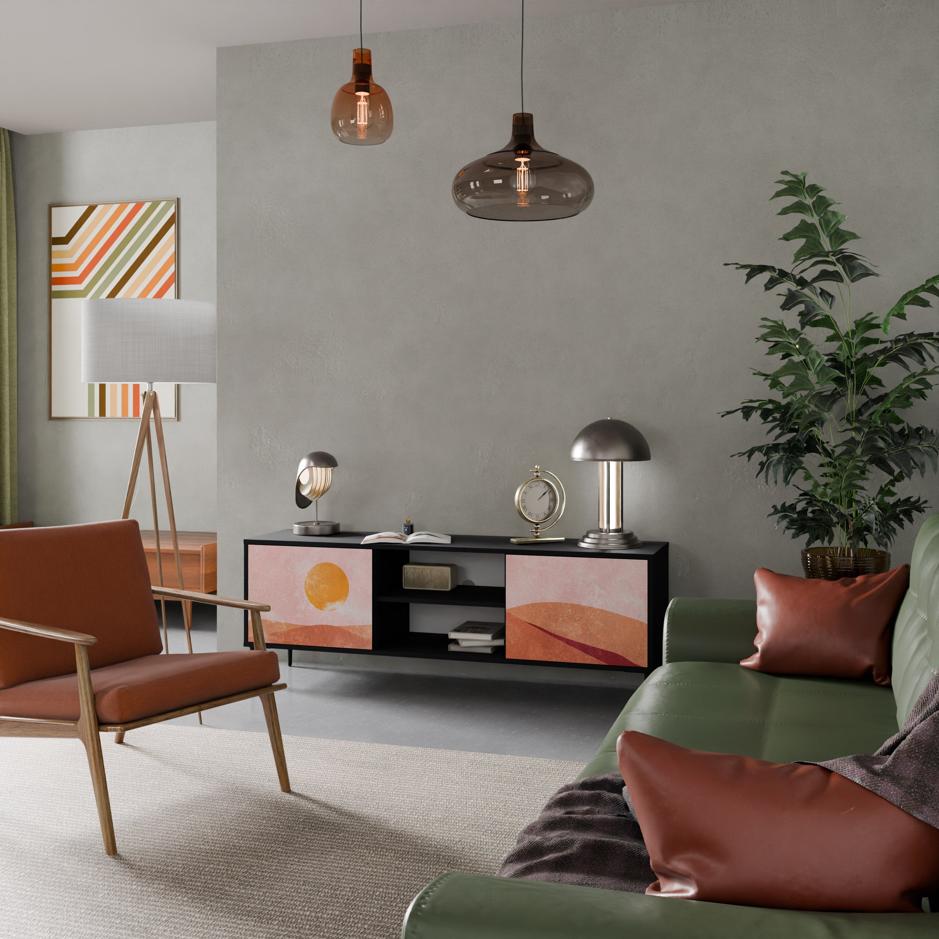 Meuble TV 2 portes LUMINOUS SUNLIGHT finition noire