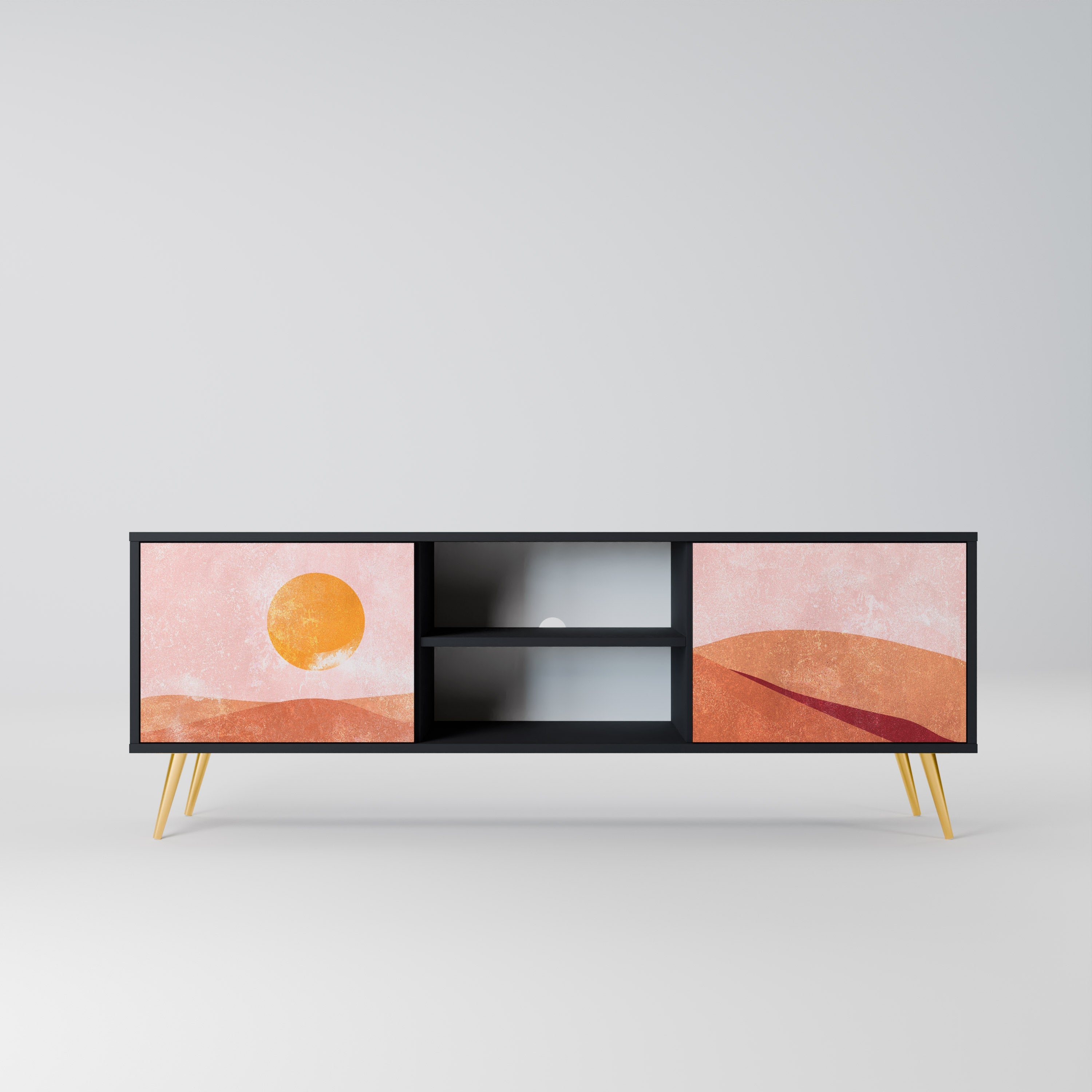 Meuble TV 2 portes LUMINOUS SUNLIGHT finition noire