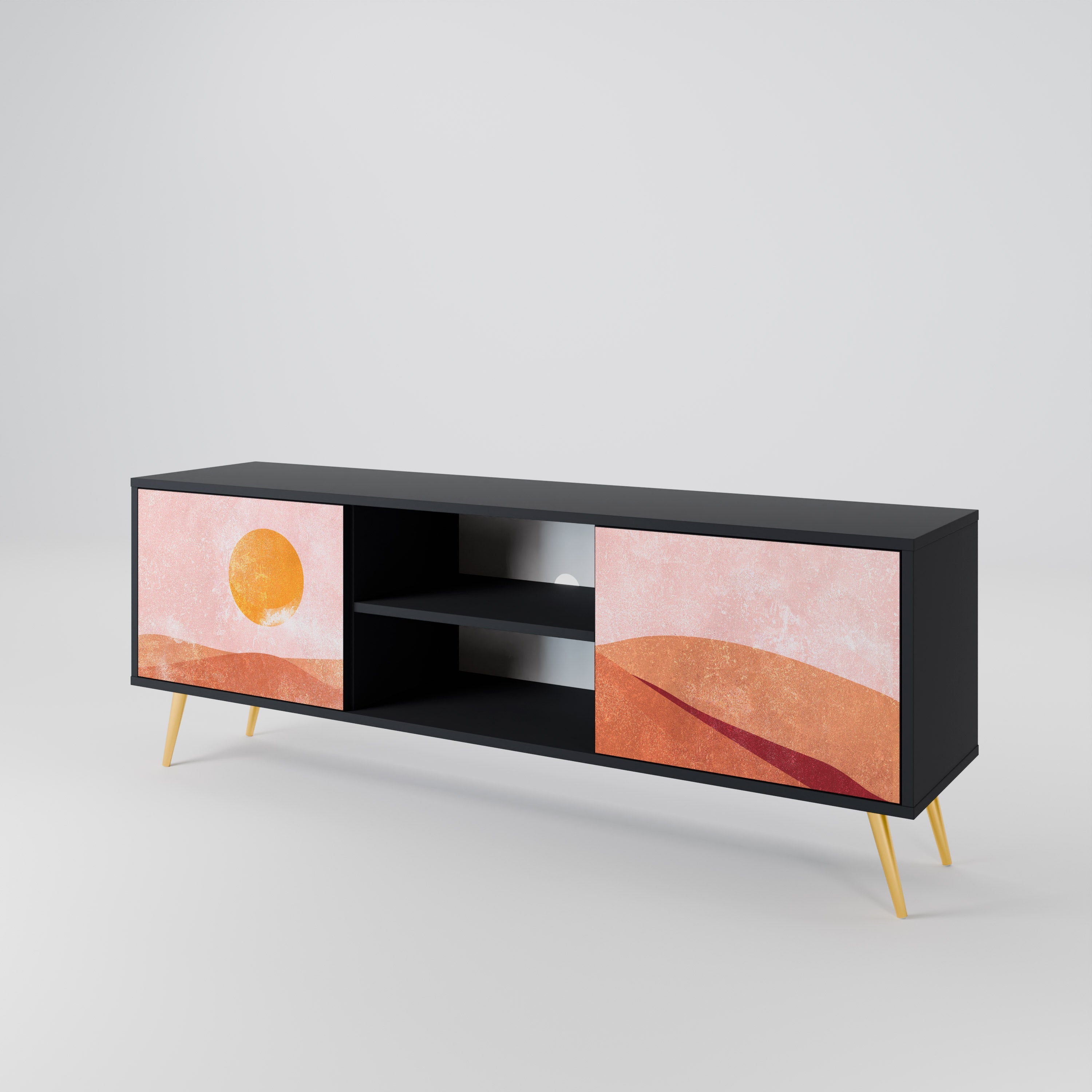 Meuble TV 2 portes LUMINOUS SUNLIGHT finition noire