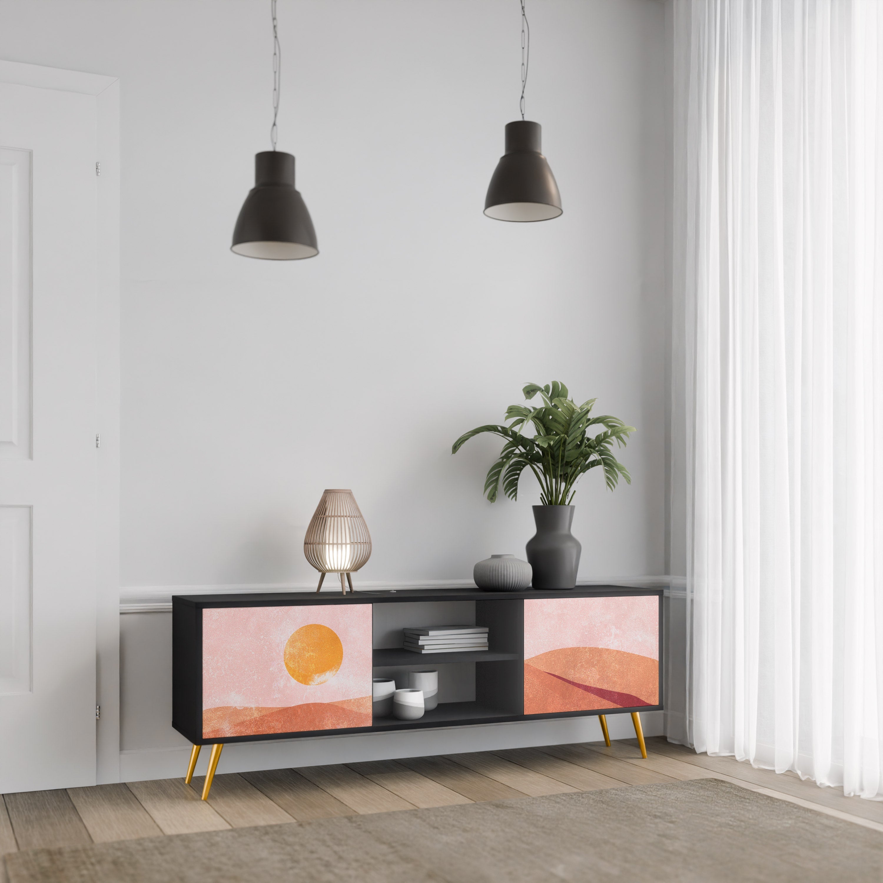 Meuble TV 2 portes LUMINOUS SUNLIGHT finition noire