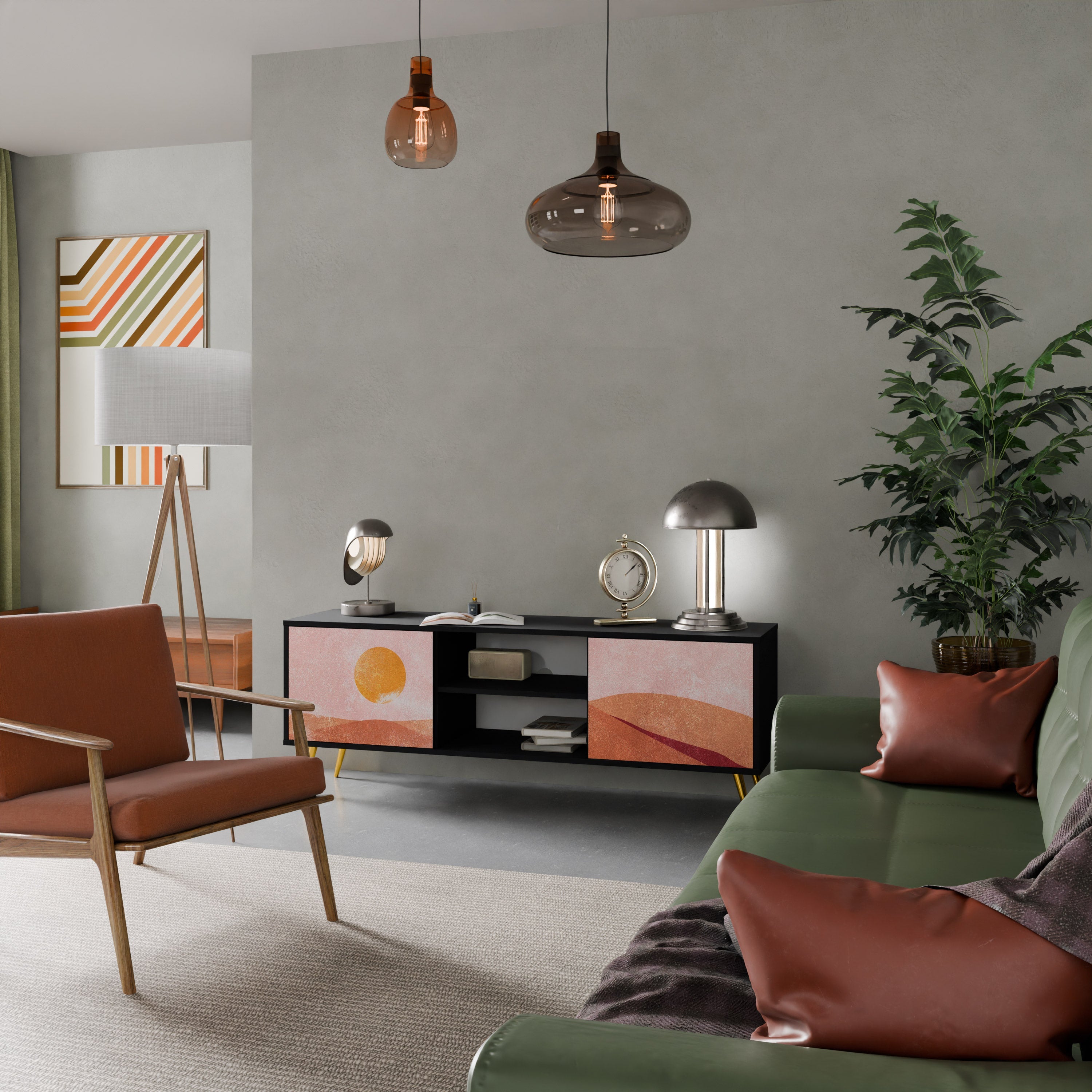 Meuble TV 2 portes LUMINOUS SUNLIGHT finition noire