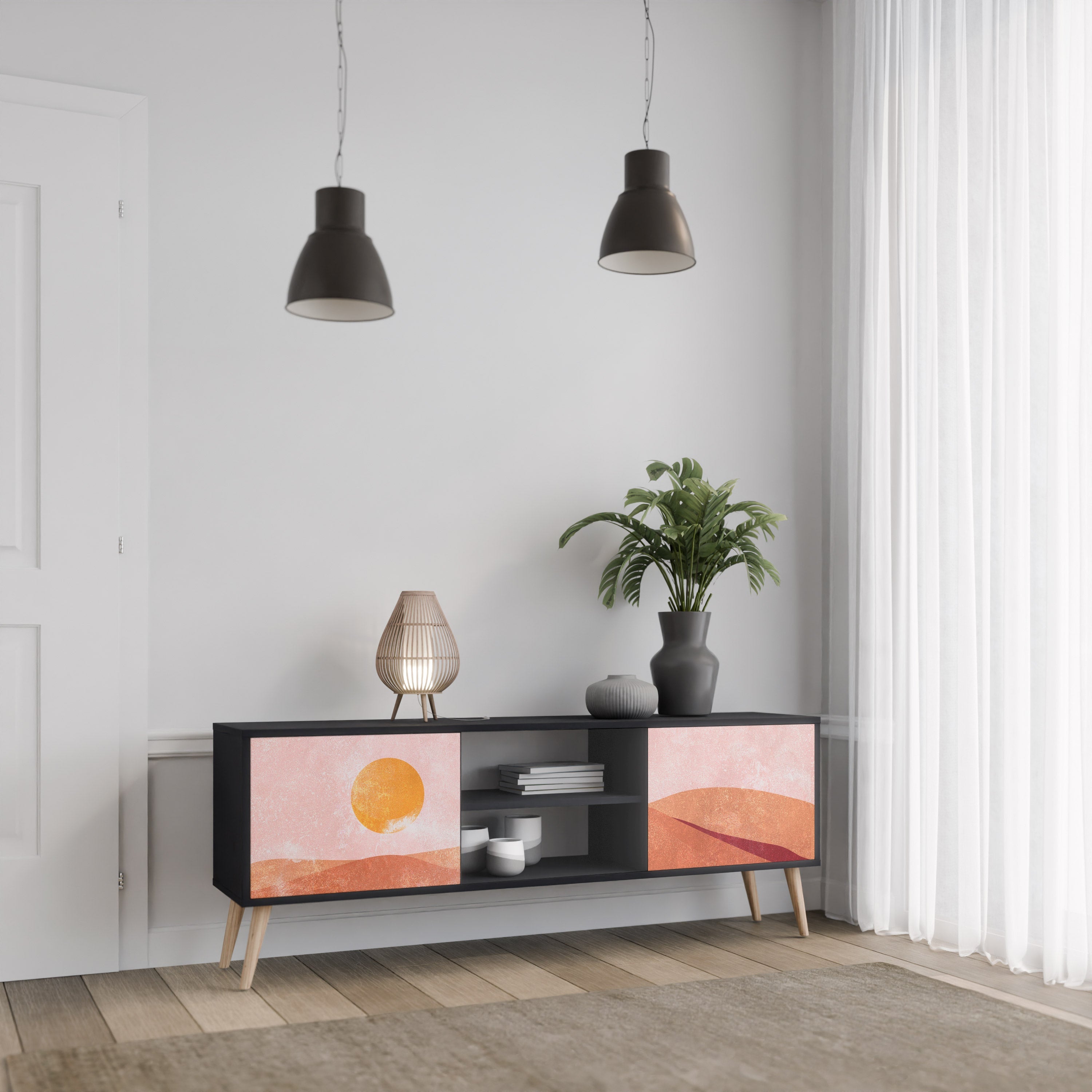 Meuble TV 2 portes LUMINOUS SUNLIGHT finition noire