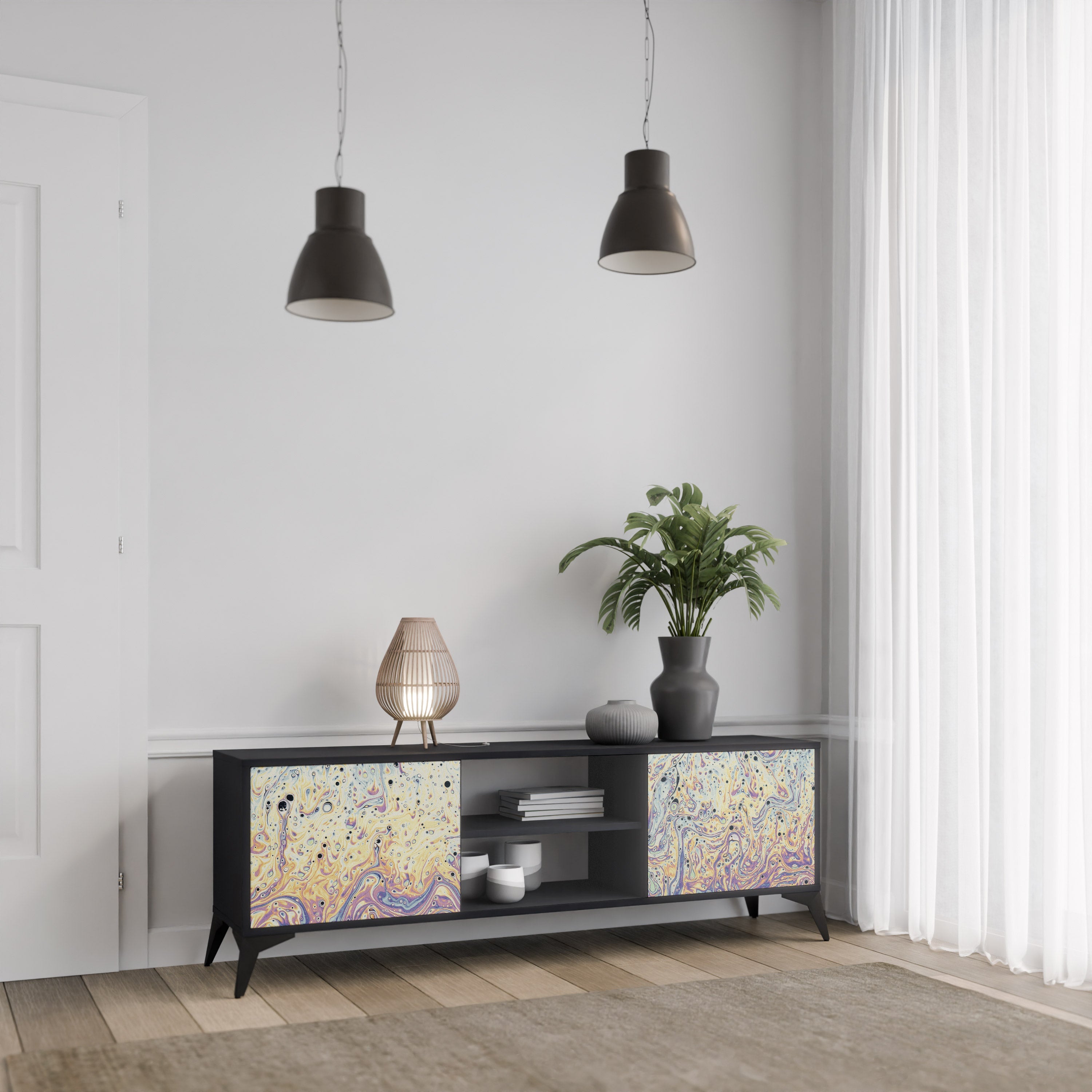 Meuble TV 2 portes MOSAIC OF COLORS finition noire