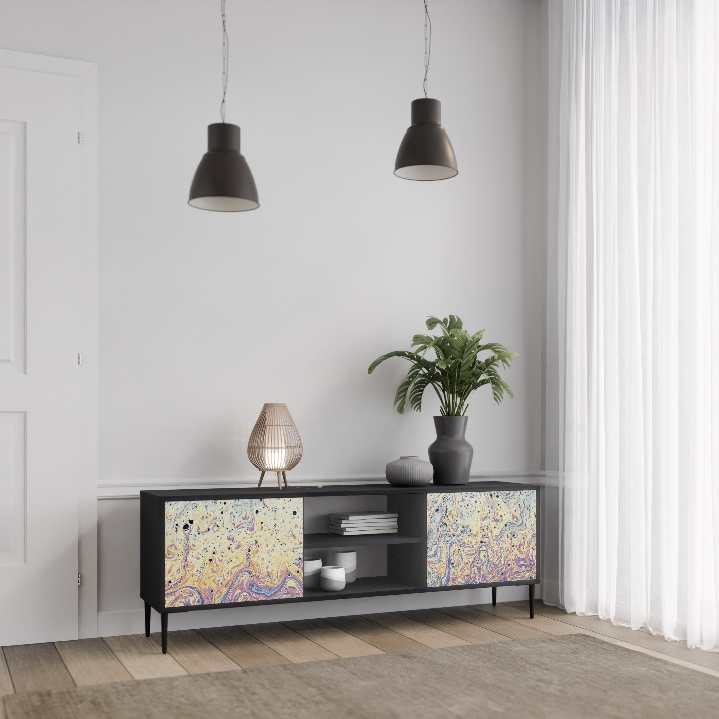 Meuble TV 2 portes MOSAIC OF COLORS finition noire