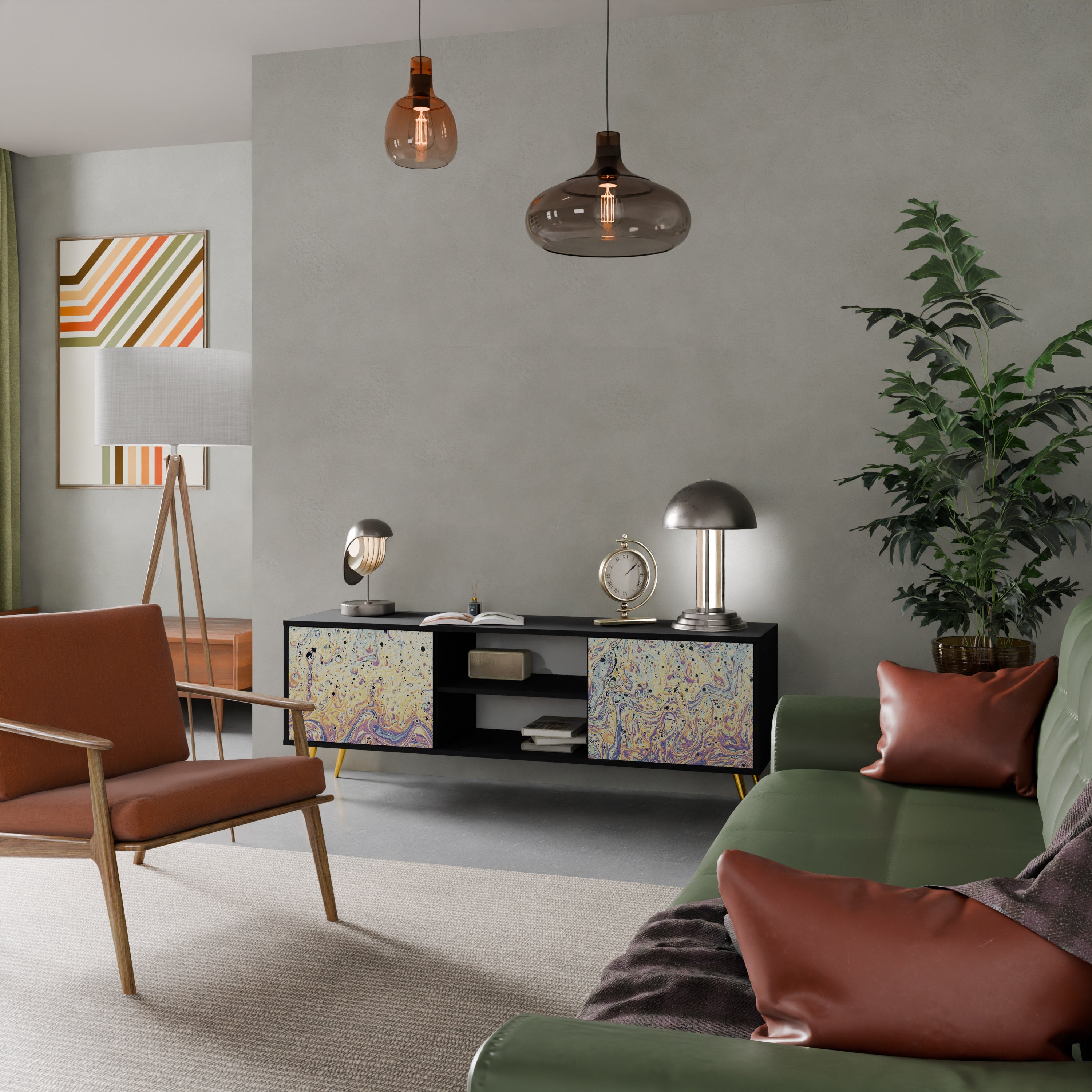 Meuble TV 2 portes MOSAIC OF COLORS finition noire