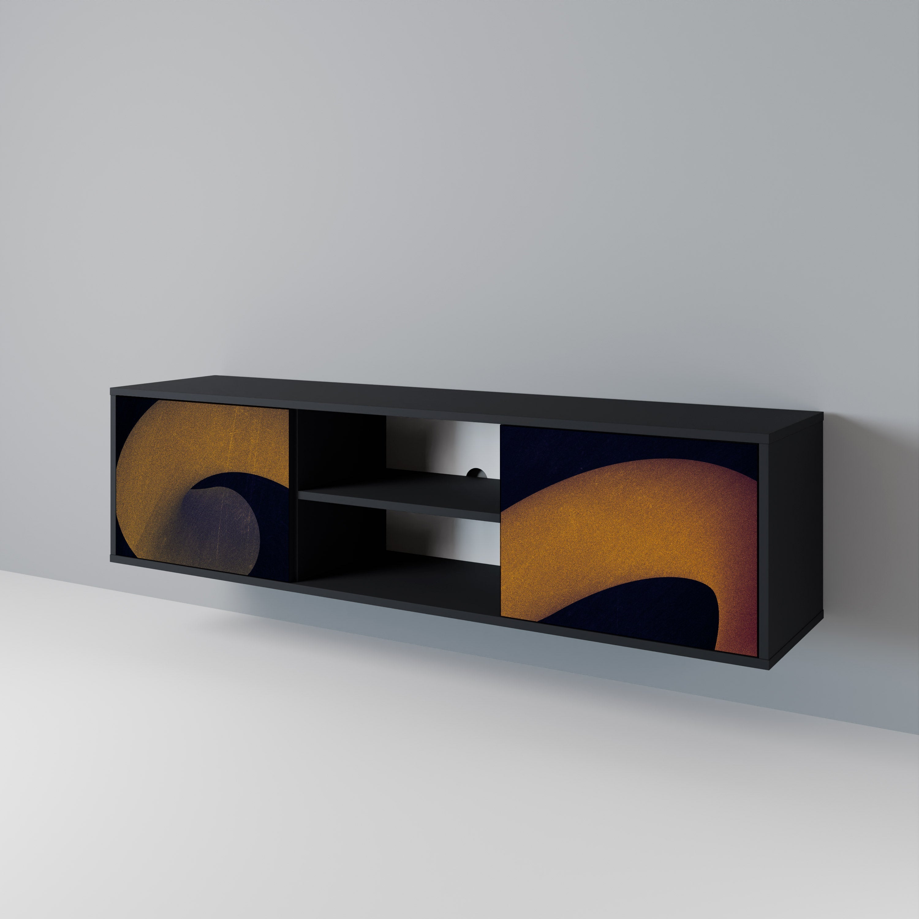 Meuble TV 2 portes HOLLOW TIME finition noire