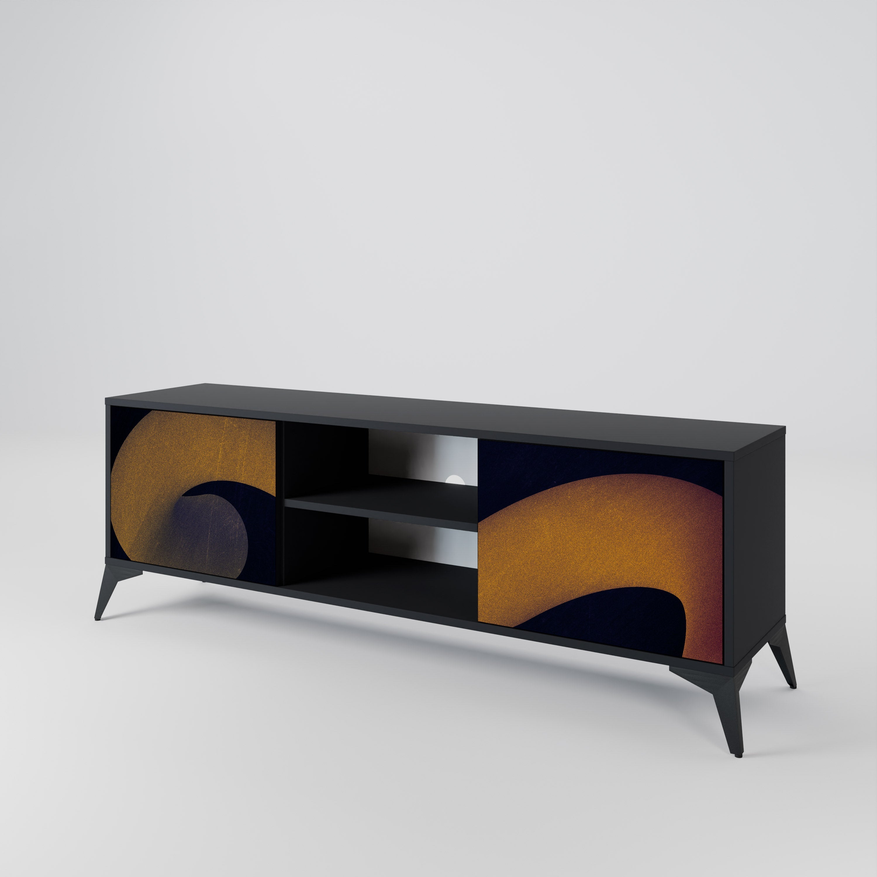 Meuble TV 2 portes HOLLOW TIME finition noire