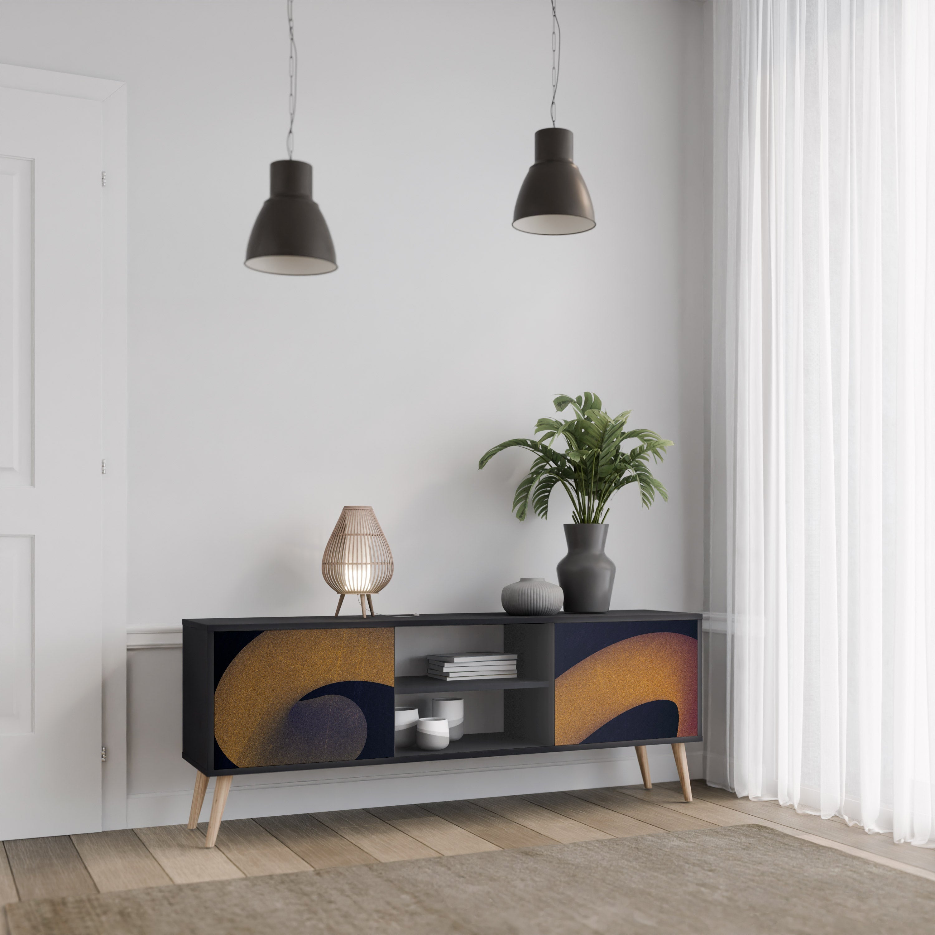 Meuble TV 2 portes HOLLOW TIME finition noire